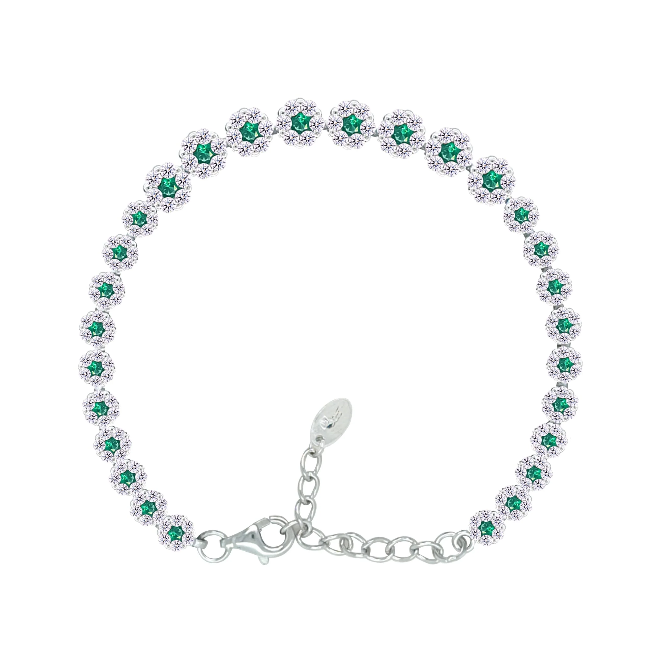 Asfour Crystal Tennis Bracelet With Emerald Zircon Stones In 925 Sterling Silver-BM0092-WG