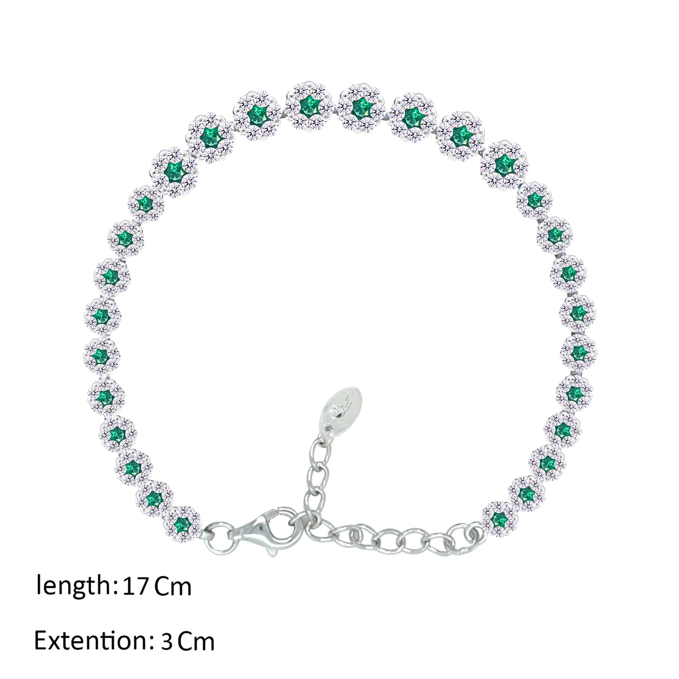Asfour Crystal Tennis Bracelet With Emerald Zircon Stones In 925 Sterling Silver-BM0092-WG - Image 2