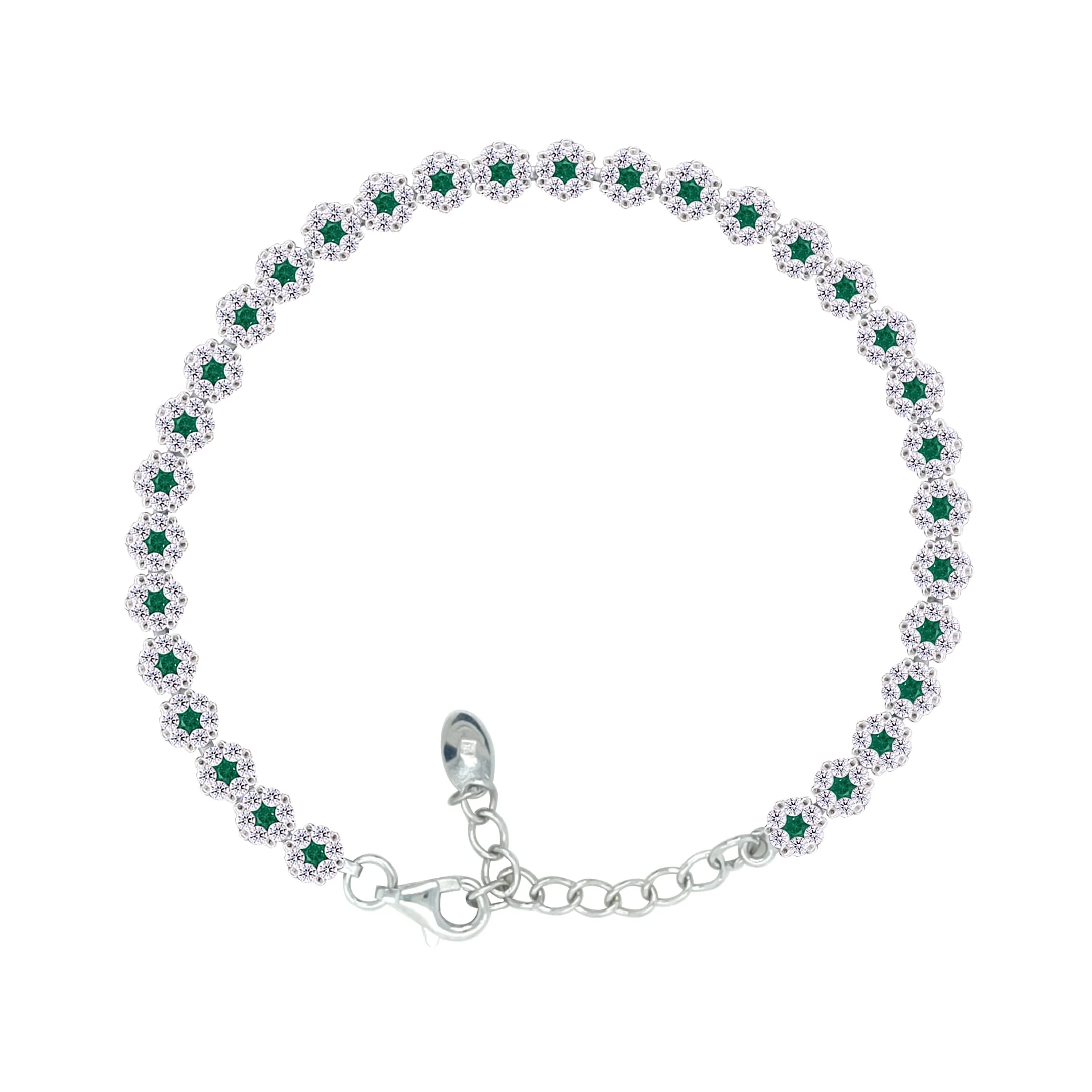 Asfour Crystal Tennis Bracelet With Emerald Zircon Stones In 925 Sterling Silver-BM0093-WG