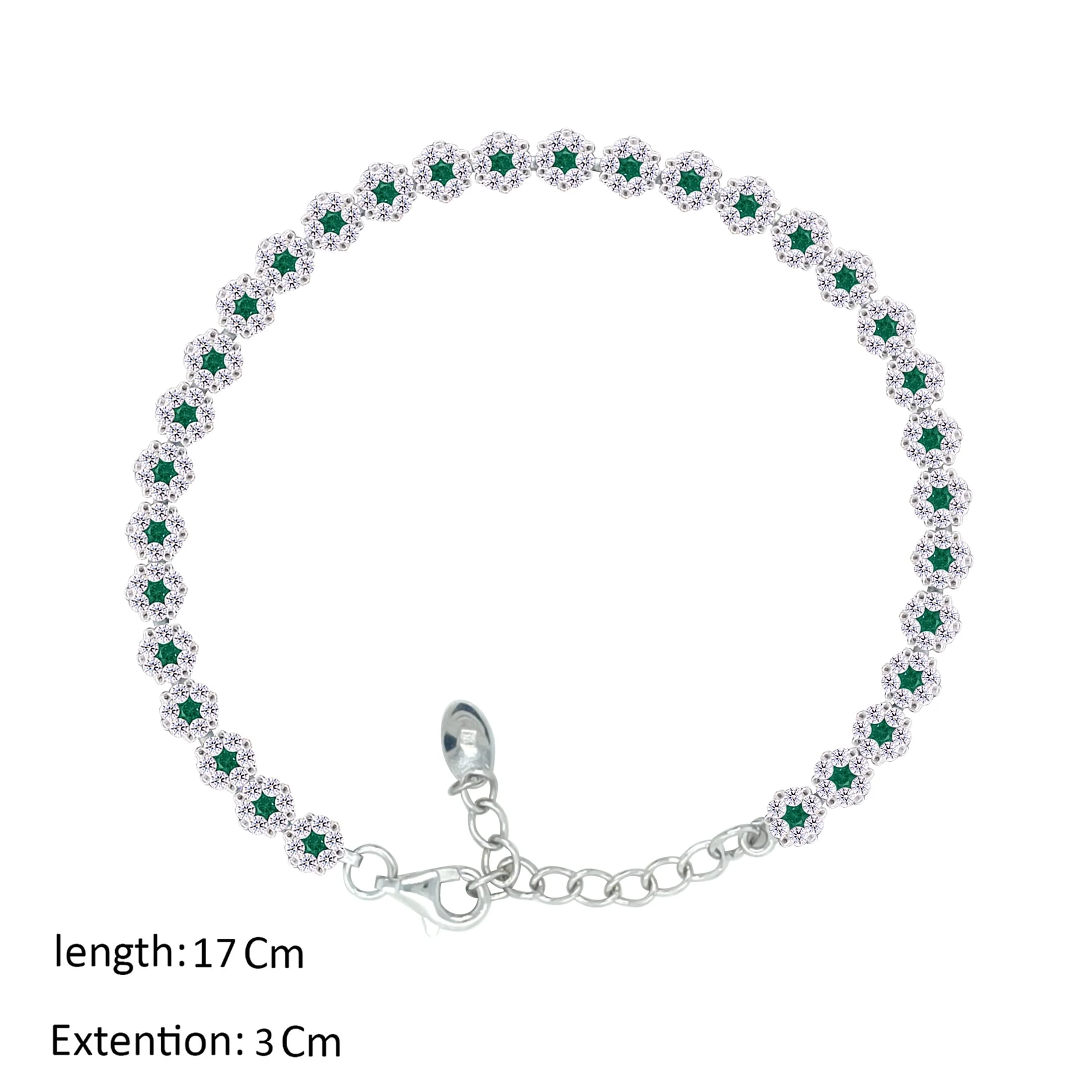 Asfour Crystal Tennis Bracelet With Emerald Zircon Stones In 925 Sterling Silver-BM0093-WG - Image 2
