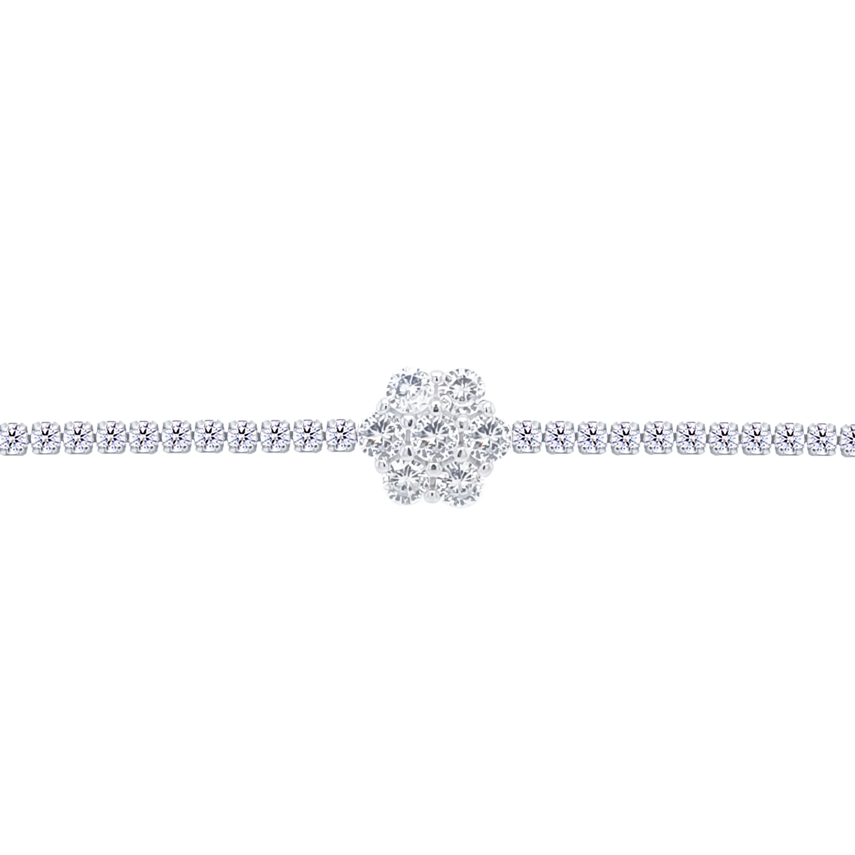 Asfour Crystal Tennis Bracelet With Flower Design In 925 Sterling Silver-BD0317