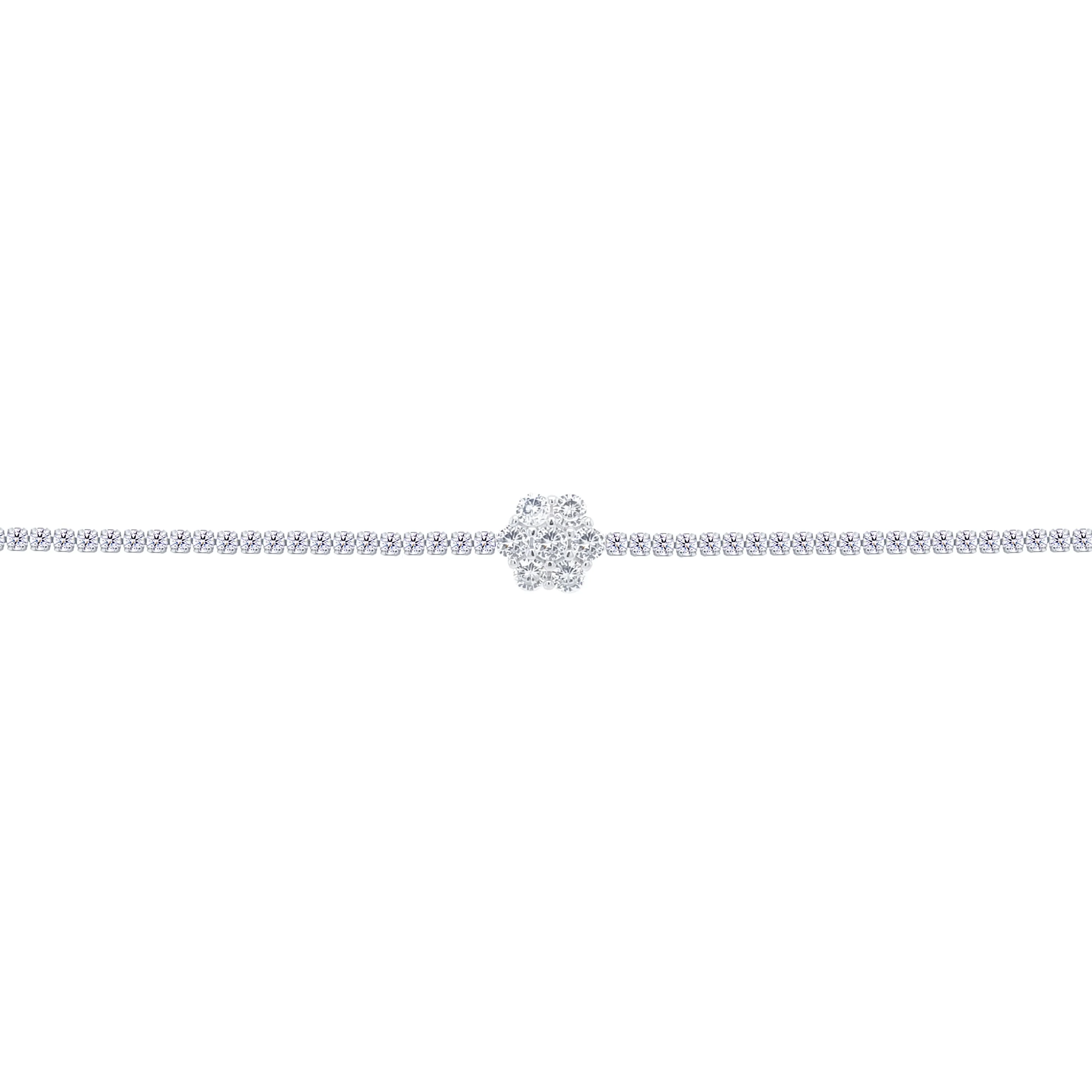 Asfour Crystal Tennis Bracelet With Flower Design In 925 Sterling Silver-BD0317 - Image 2