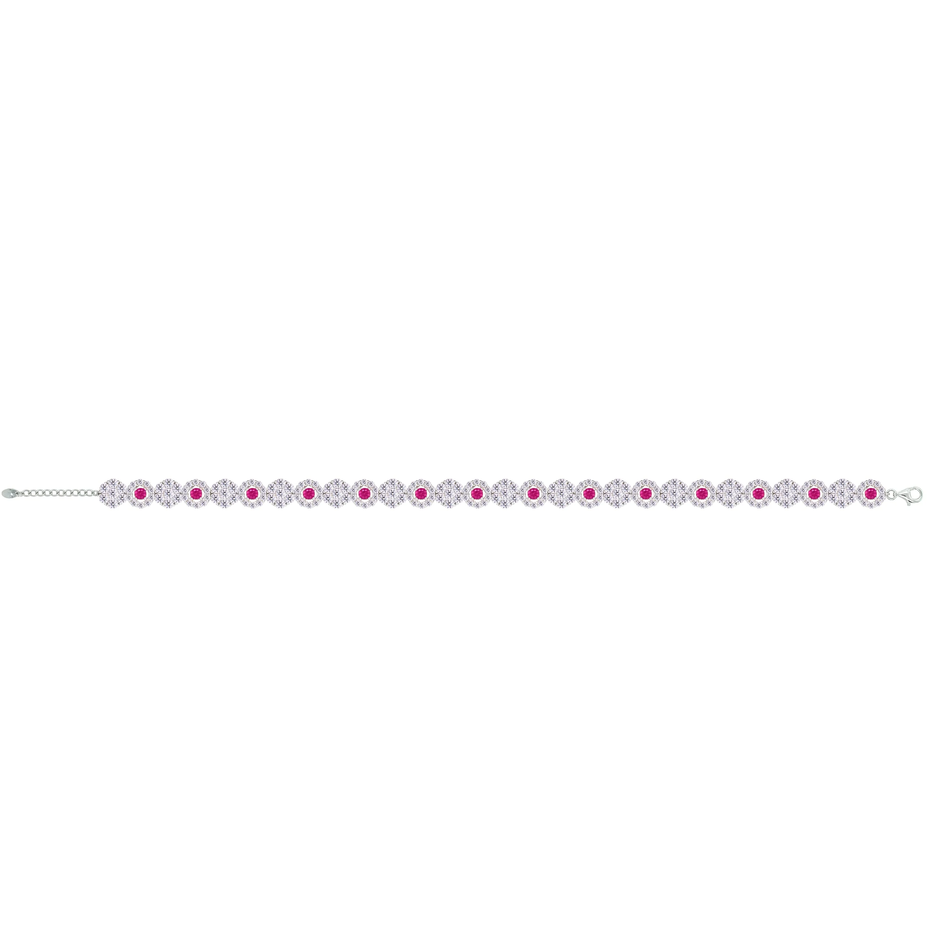 Asfour Crystal Tennis Bracelet With Fuchsia & Clear Round Design In 925 Sterling Silver-BM0110-WF - Image 2