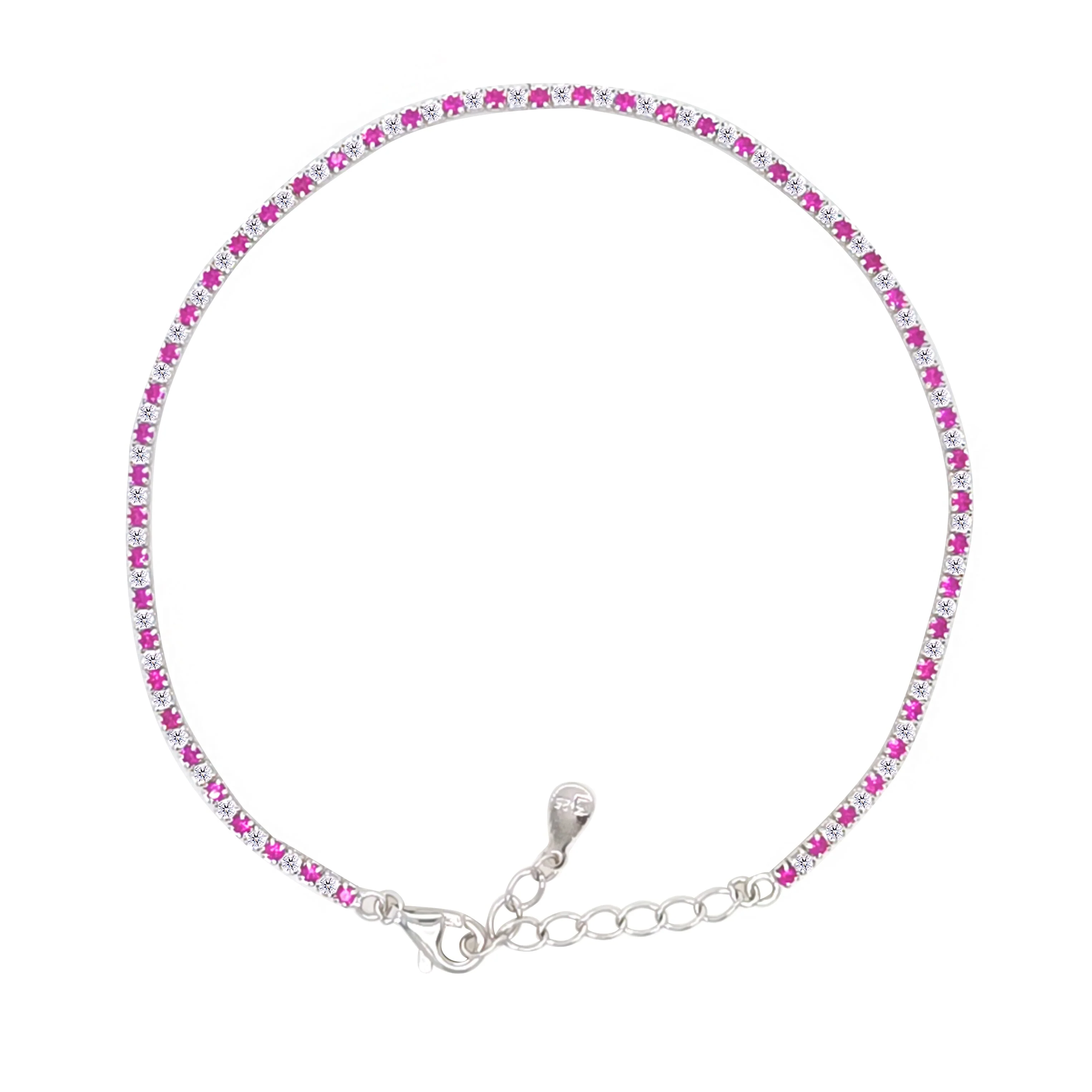 Asfour Crystal Tennis Bracelet With Fuchsia & Clear Round Design In 925 Sterling Silver-BM0134-WF