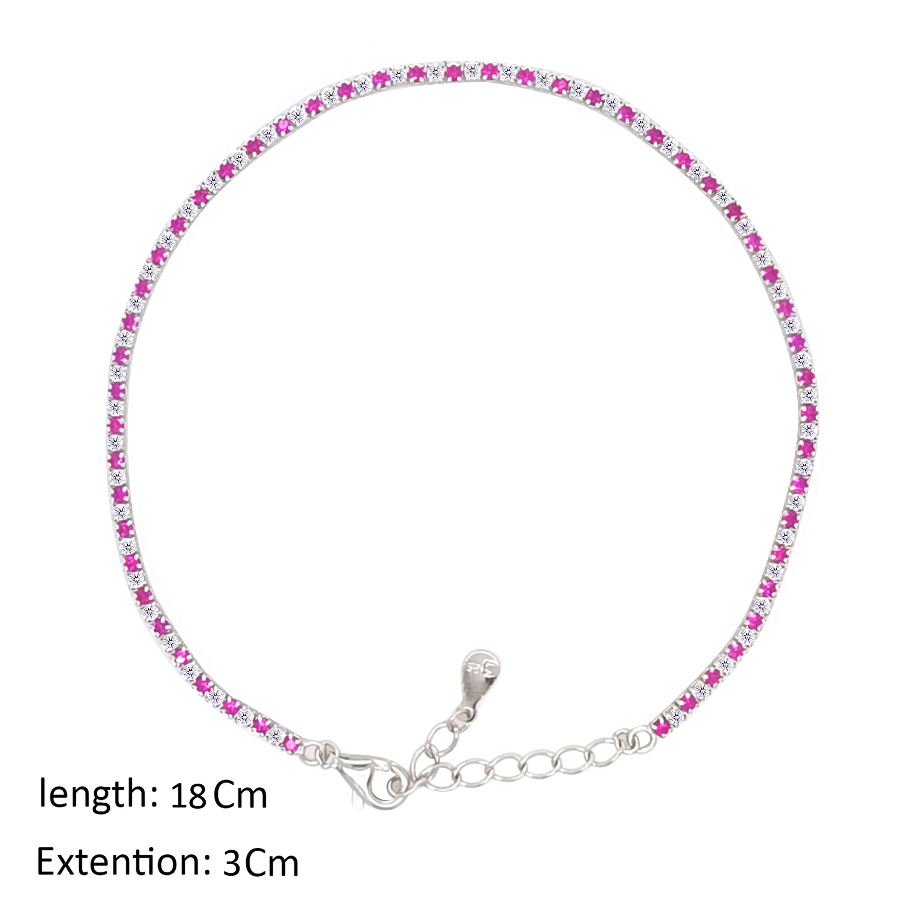 Asfour Crystal Tennis Bracelet With Fuchsia & Clear Round Design In 925 Sterling Silver-BM0134-WF - Image 2