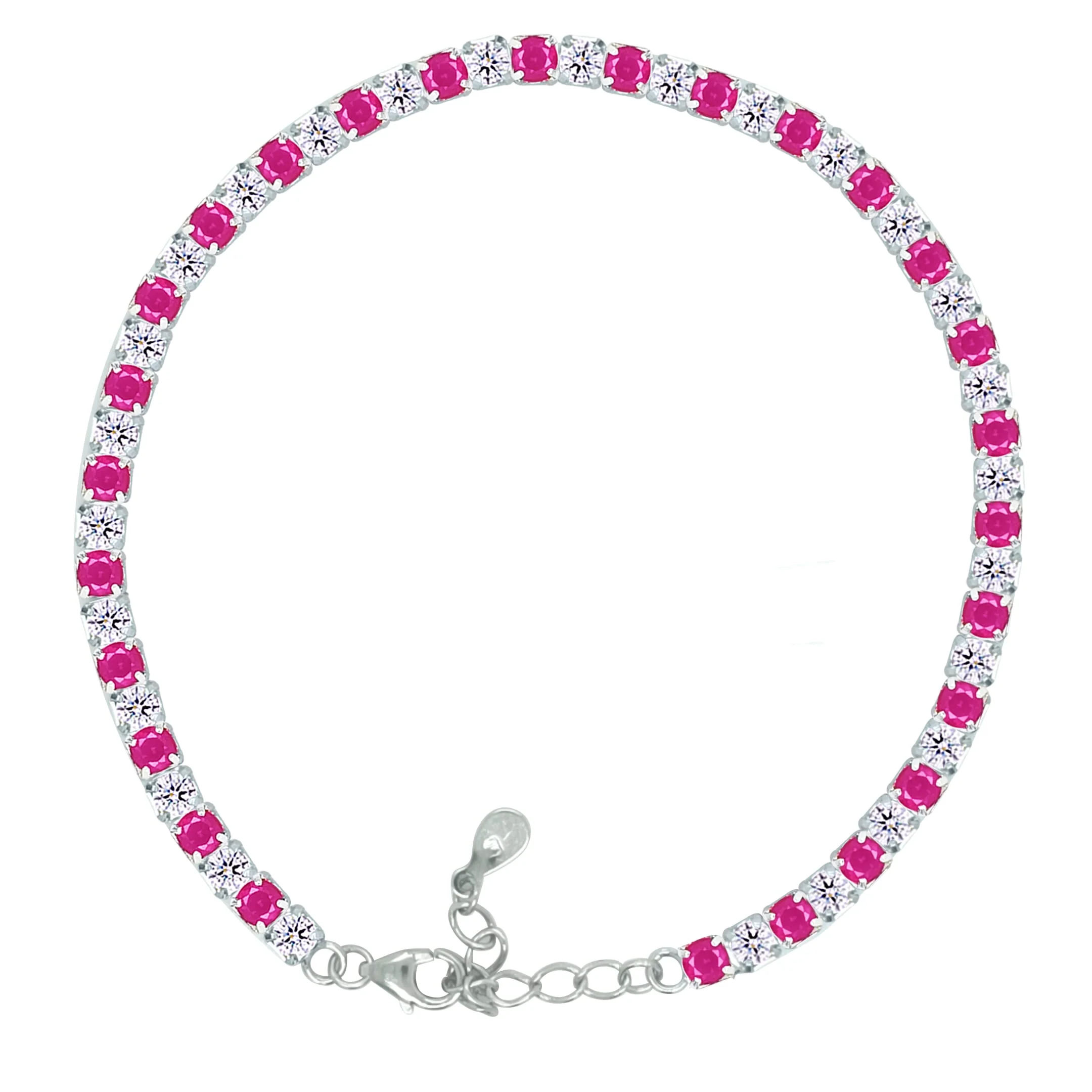 Asfour Crystal Tennis Bracelet With Fuchsia & Clear Zircon In 925 Sterling Silver-BM0003-WF