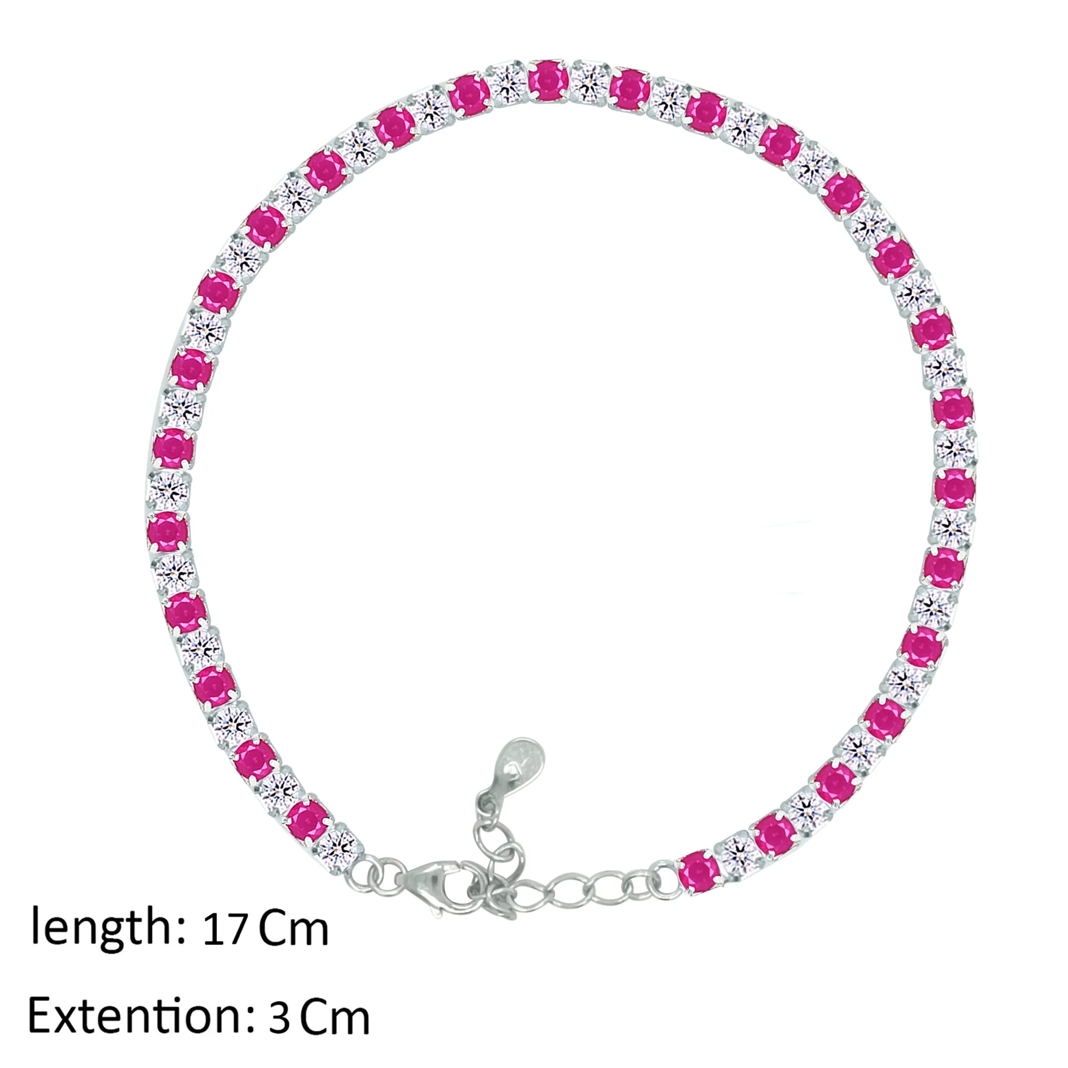 Asfour Crystal Tennis Bracelet With Fuchsia & Clear Zircon In 925 Sterling Silver-BM0003-WF - Image 2