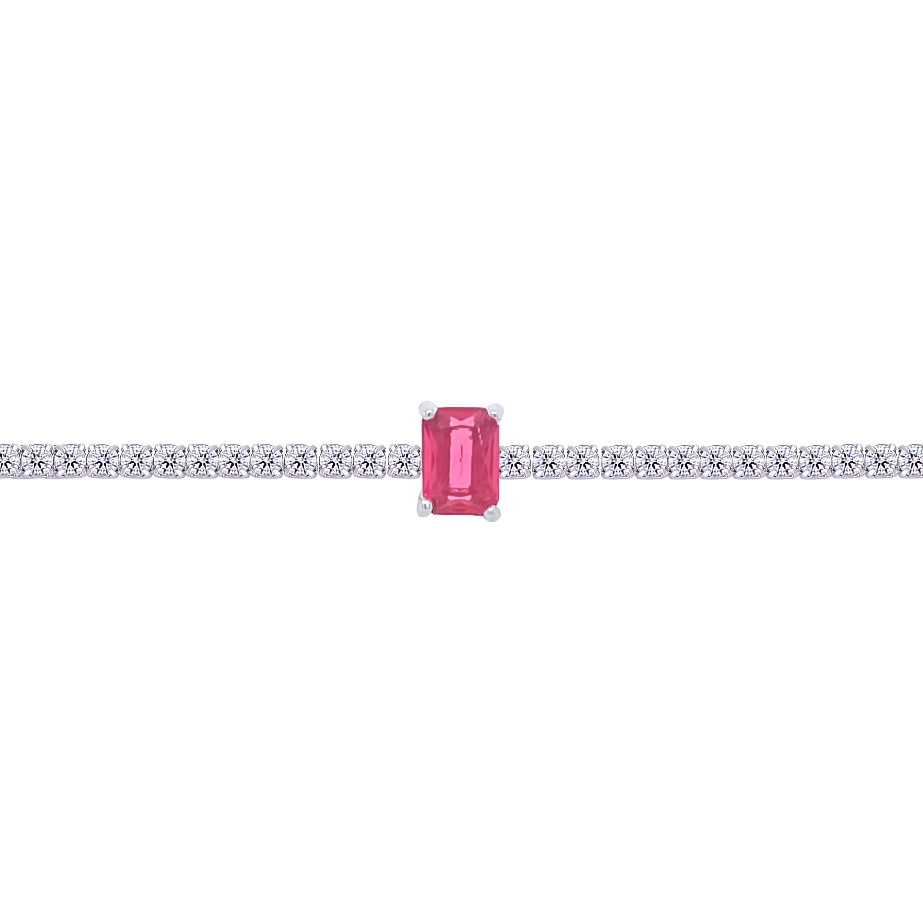 Asfour Crystal Tennis Bracelet With Fuchsia Emerald Stone In 925 Sterling Silver-BD0332-WF