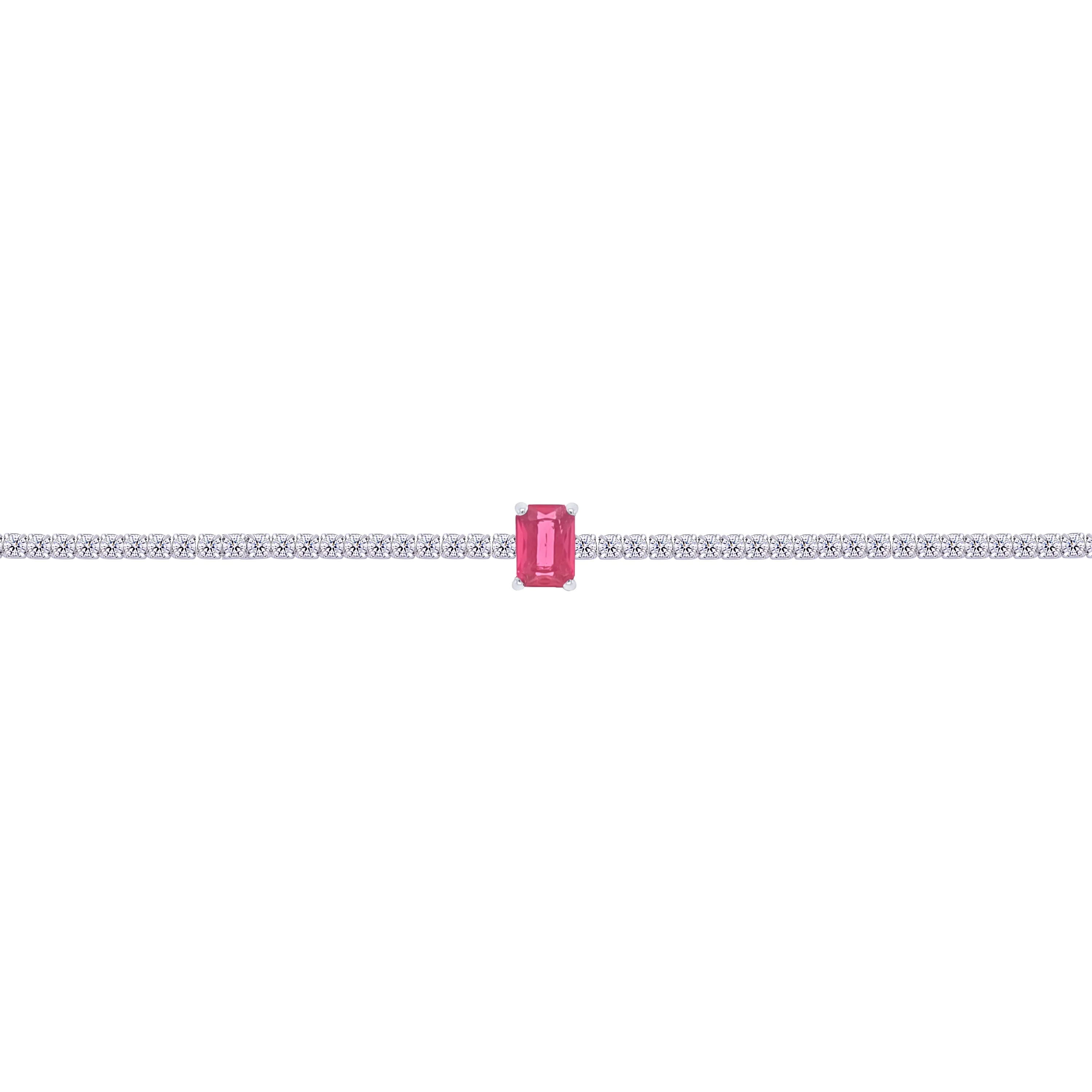 Asfour Crystal Tennis Bracelet With Fuchsia Emerald Stone In 925 Sterling Silver-BD0332-WF - Image 2