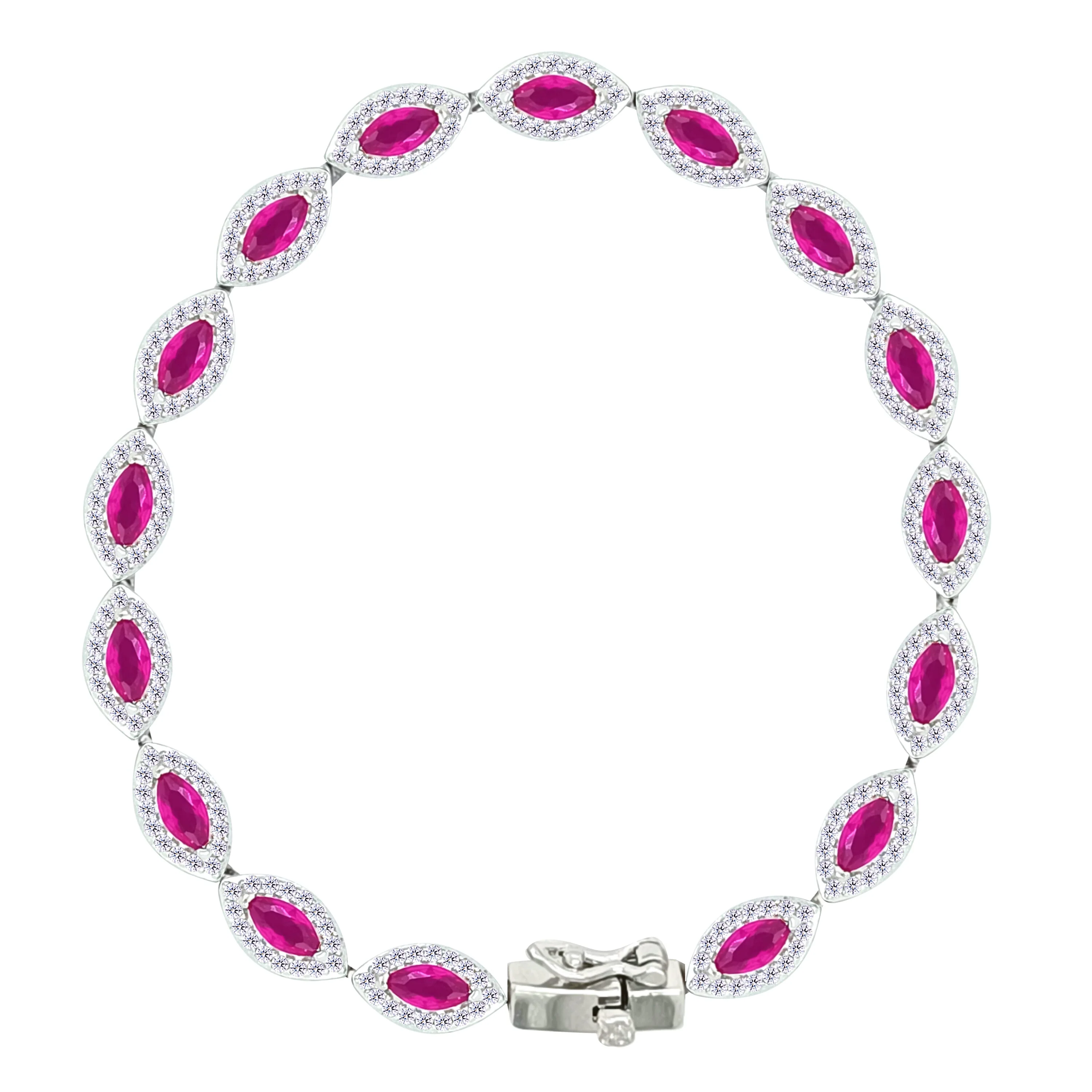 Asfour Crystal Tennis Bracelet With Fuchsia Marquise Design In 925 Sterling Silver-BD0325-F
