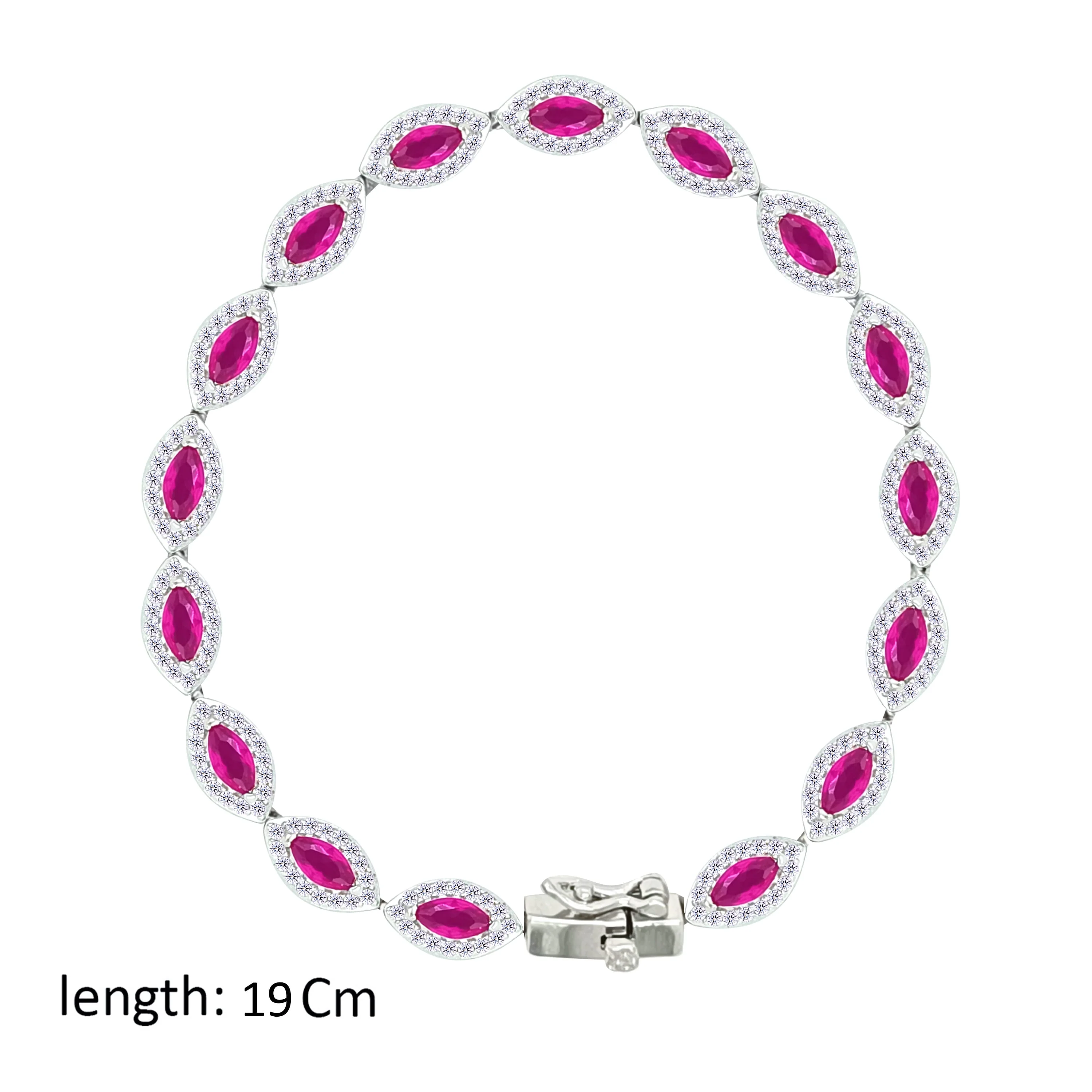 Asfour Crystal Tennis Bracelet With Fuchsia Marquise Design In 925 Sterling Silver-BD0325-F - Image 2