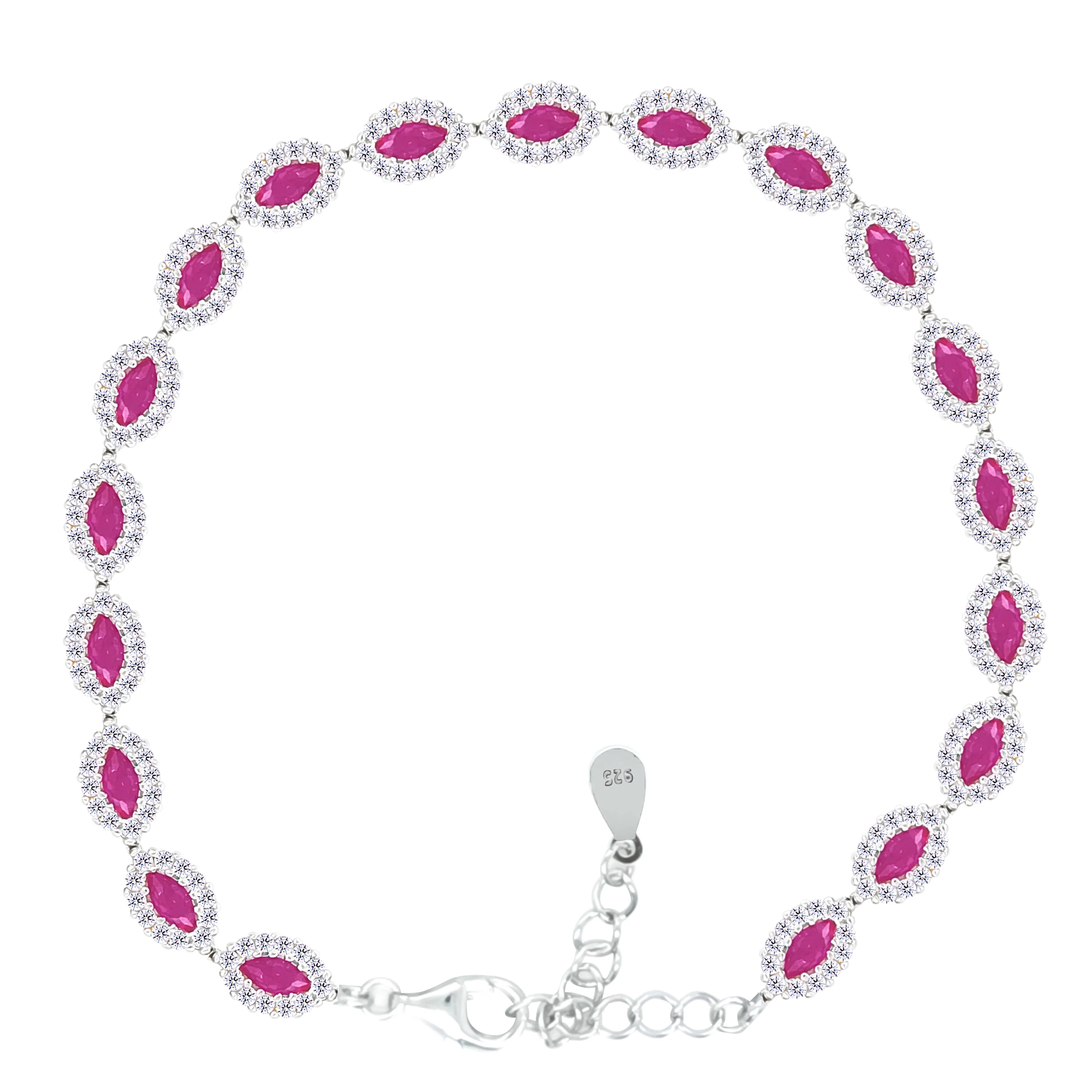 Asfour Crystal Tennis Bracelet With Fuchsia Marquise Design In 925 Sterling Silver-BD0326-F