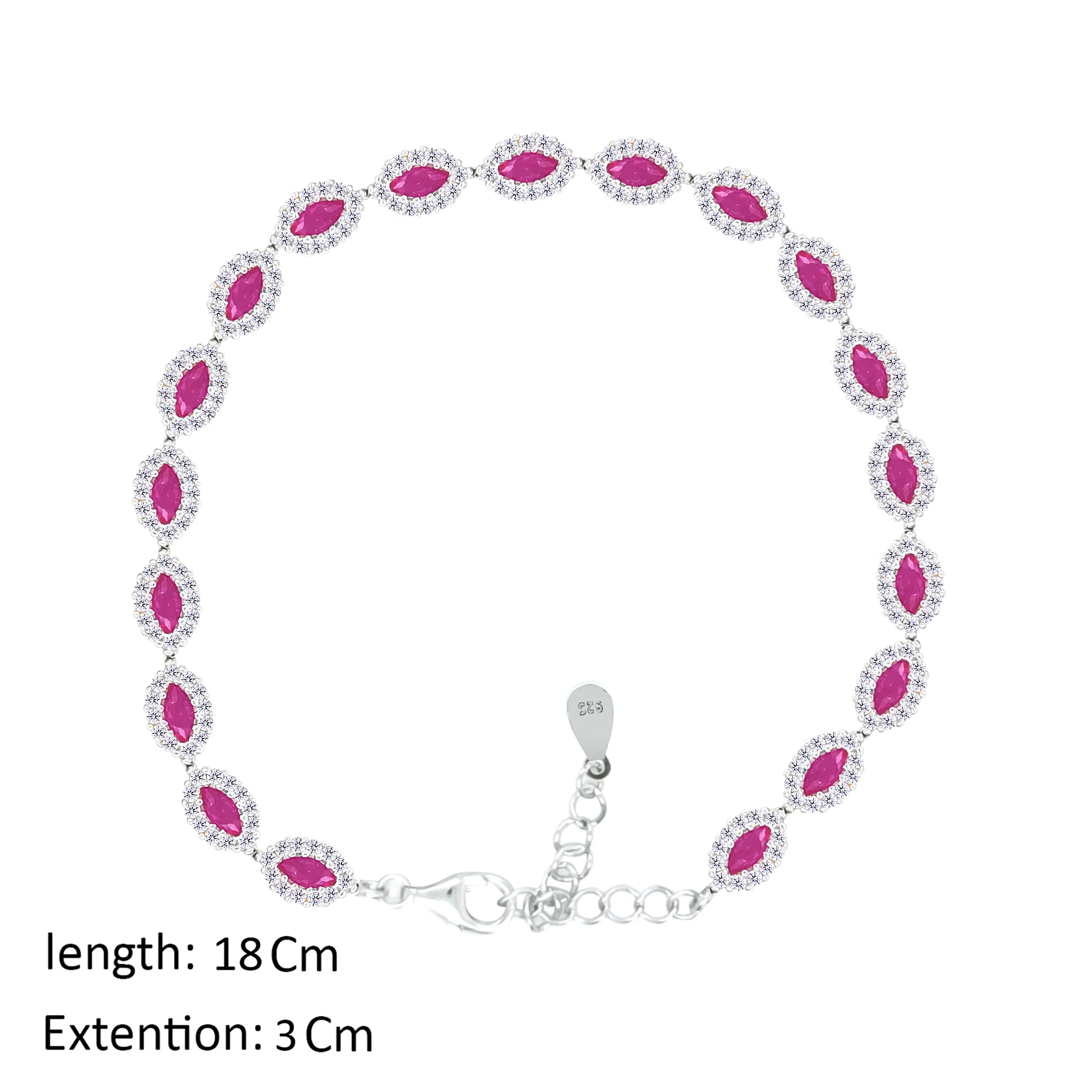Asfour Crystal Tennis Bracelet With Fuchsia Marquise Design In 925 Sterling Silver-BD0326-F - Image 2