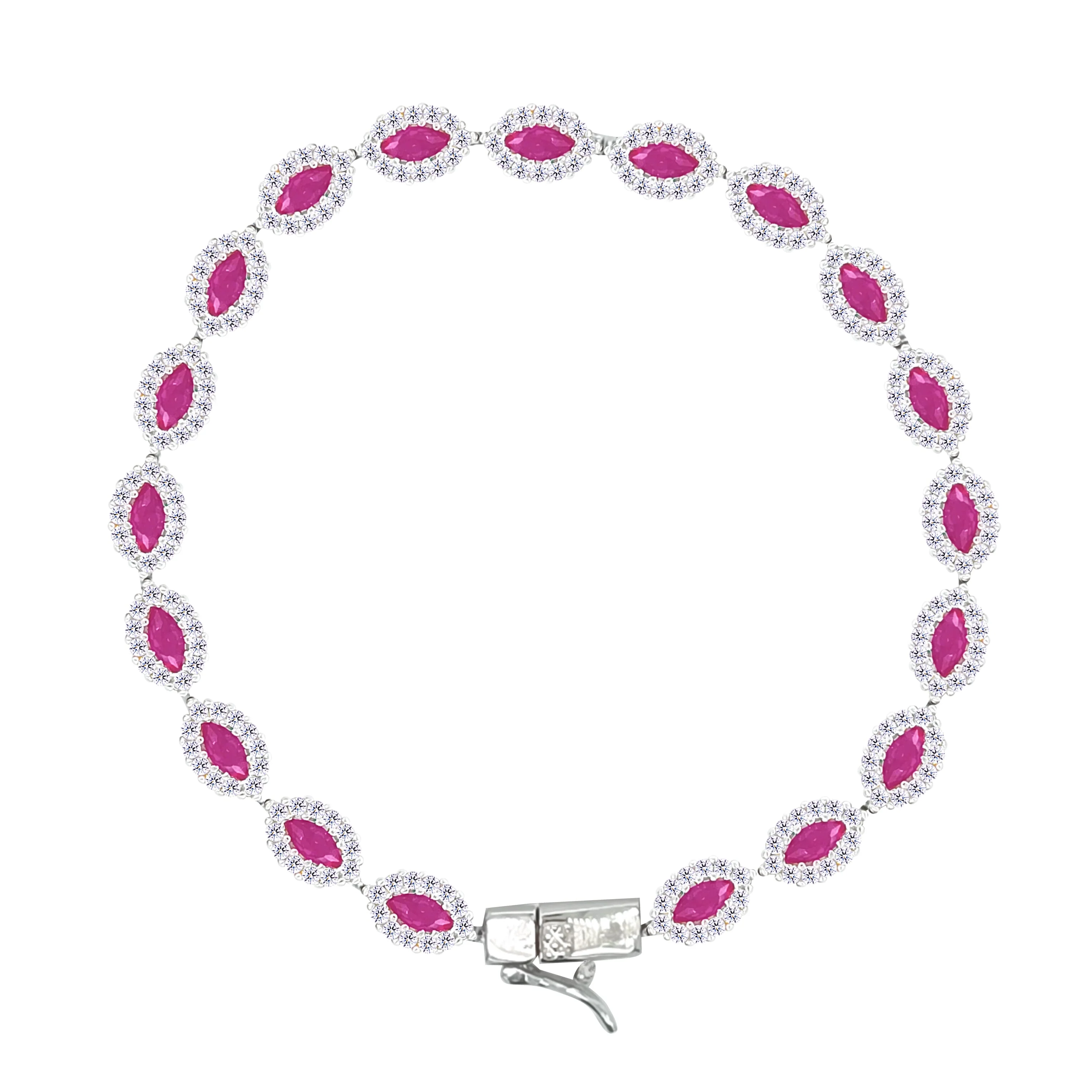 Asfour Crystal Tennis Bracelet With Fuchsia Marquise Design In 925 Sterling Silver-BD0327-F