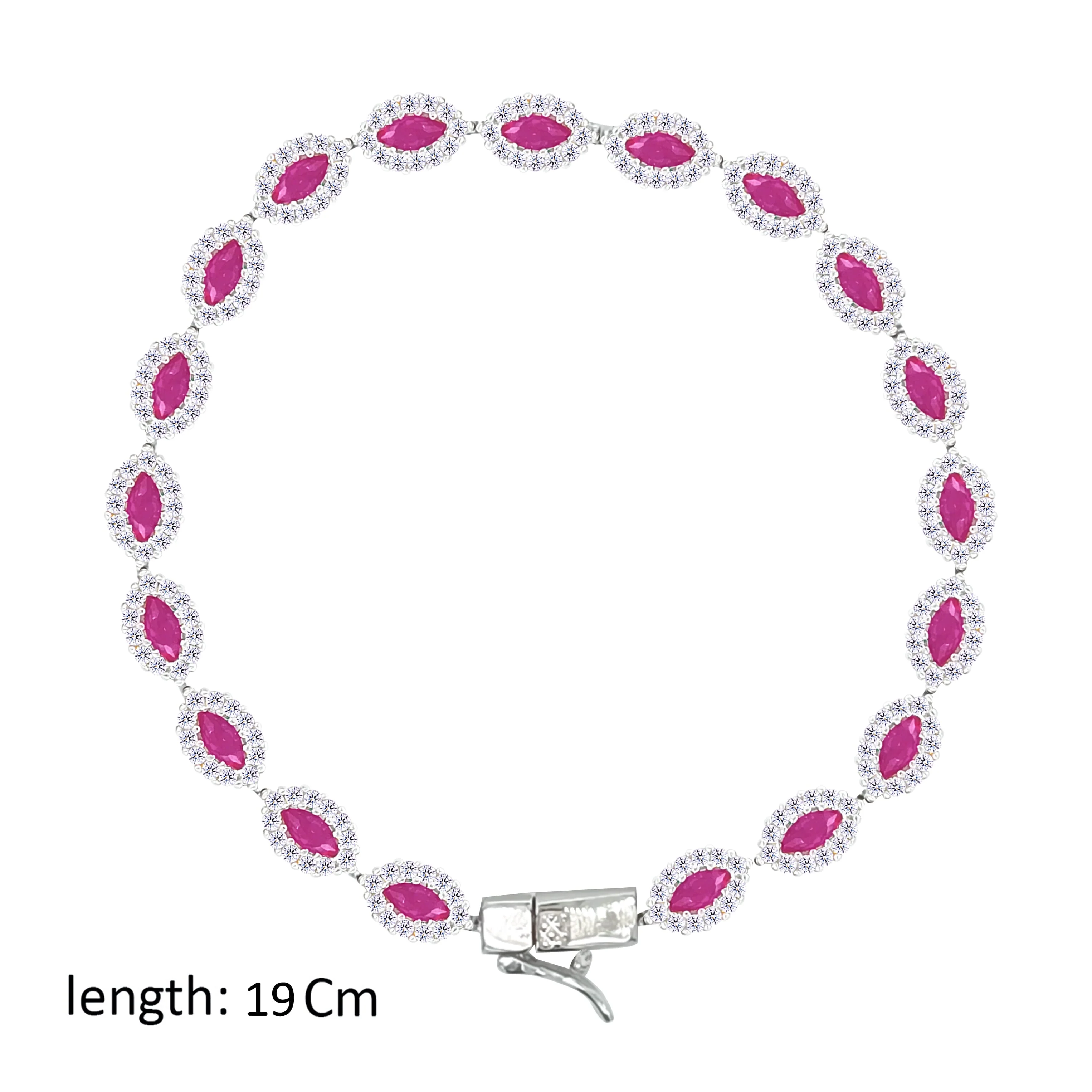 Asfour Crystal Tennis Bracelet With Fuchsia Marquise Design In 925 Sterling Silver-BD0327-F - Image 2