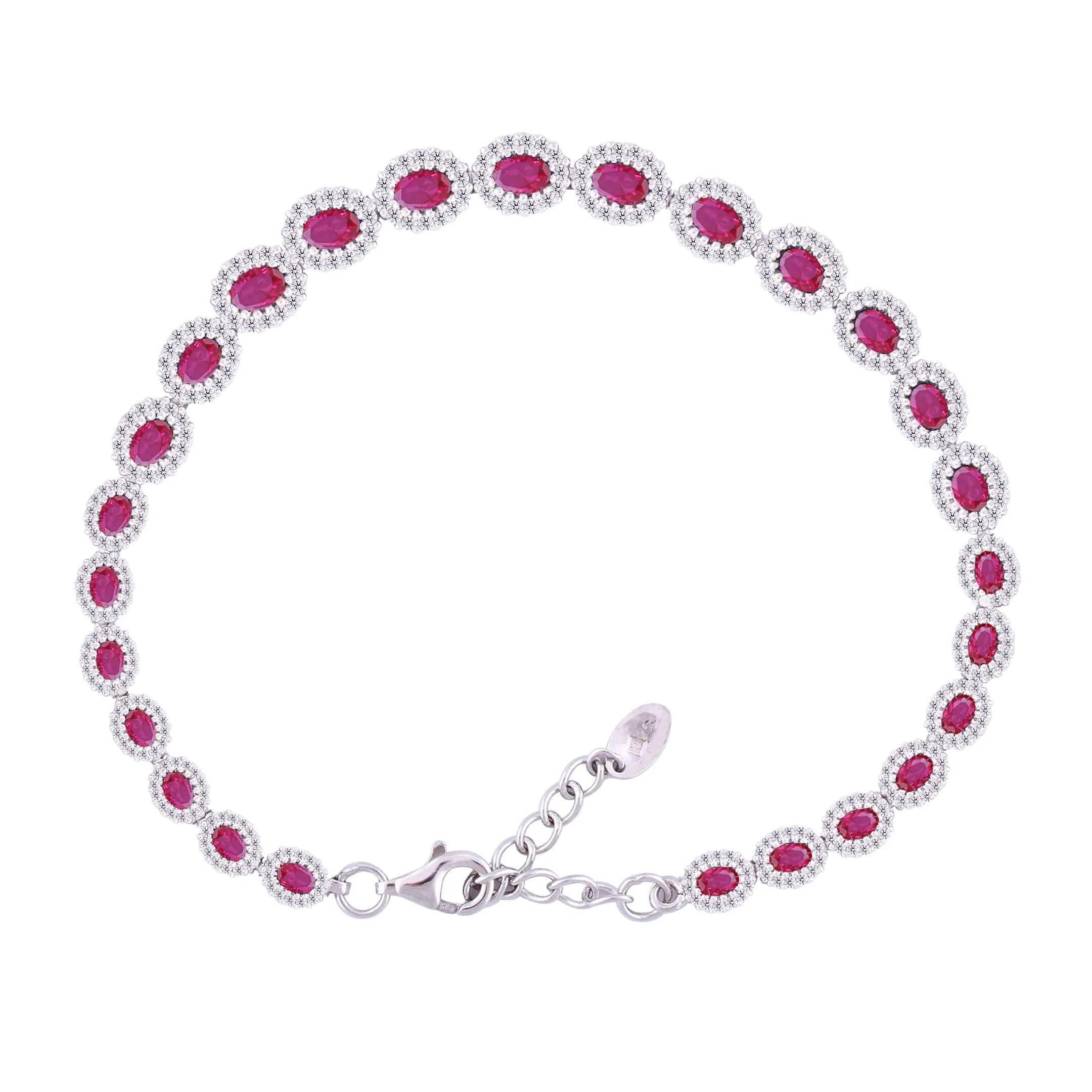 Asfour Crystal Tennis Bracelet With Fuchsia Oval Design In 925 Sterling Silver-BM0020-WF