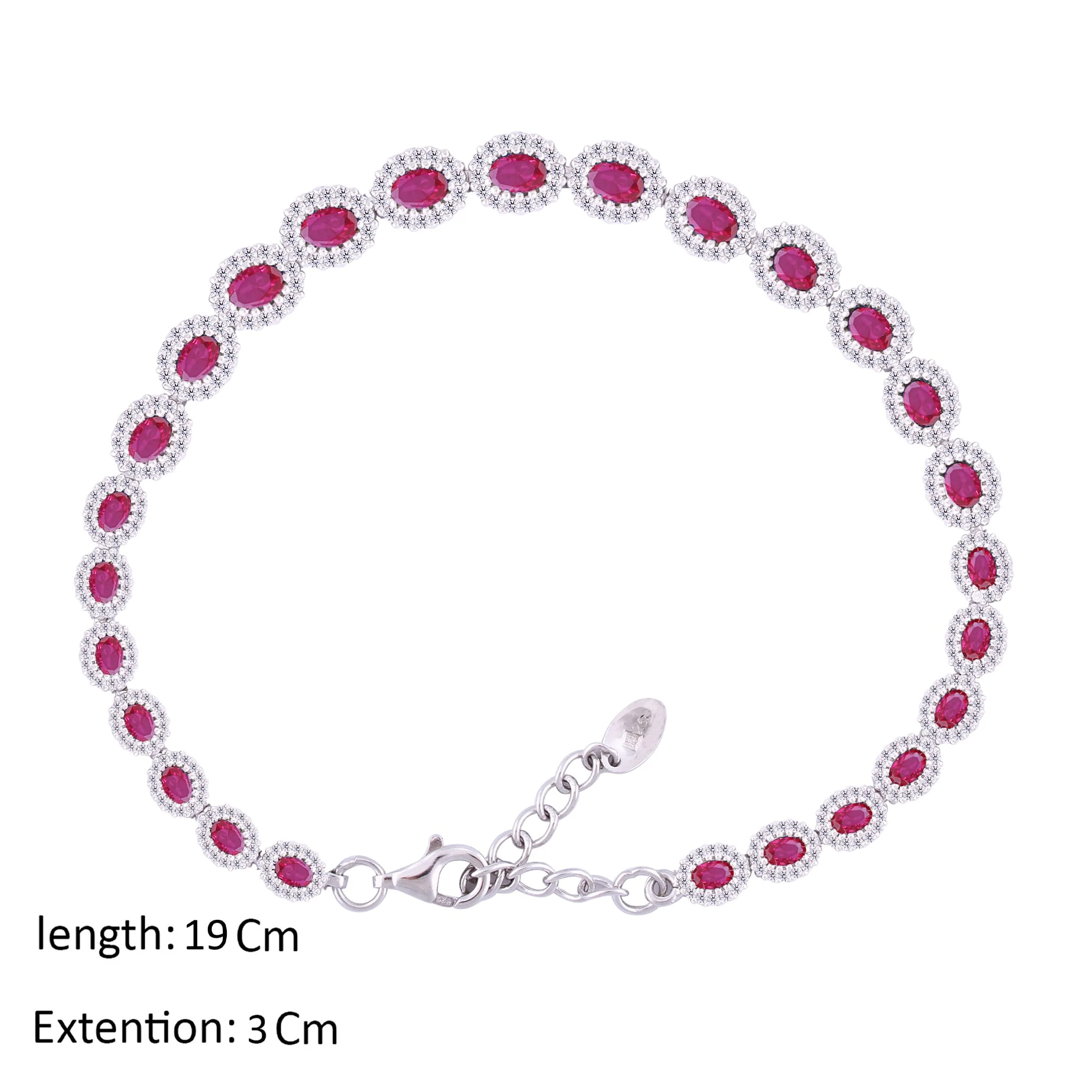 Asfour Crystal Tennis Bracelet With Fuchsia Oval Design In 925 Sterling Silver-BM0020-WF - Image 2