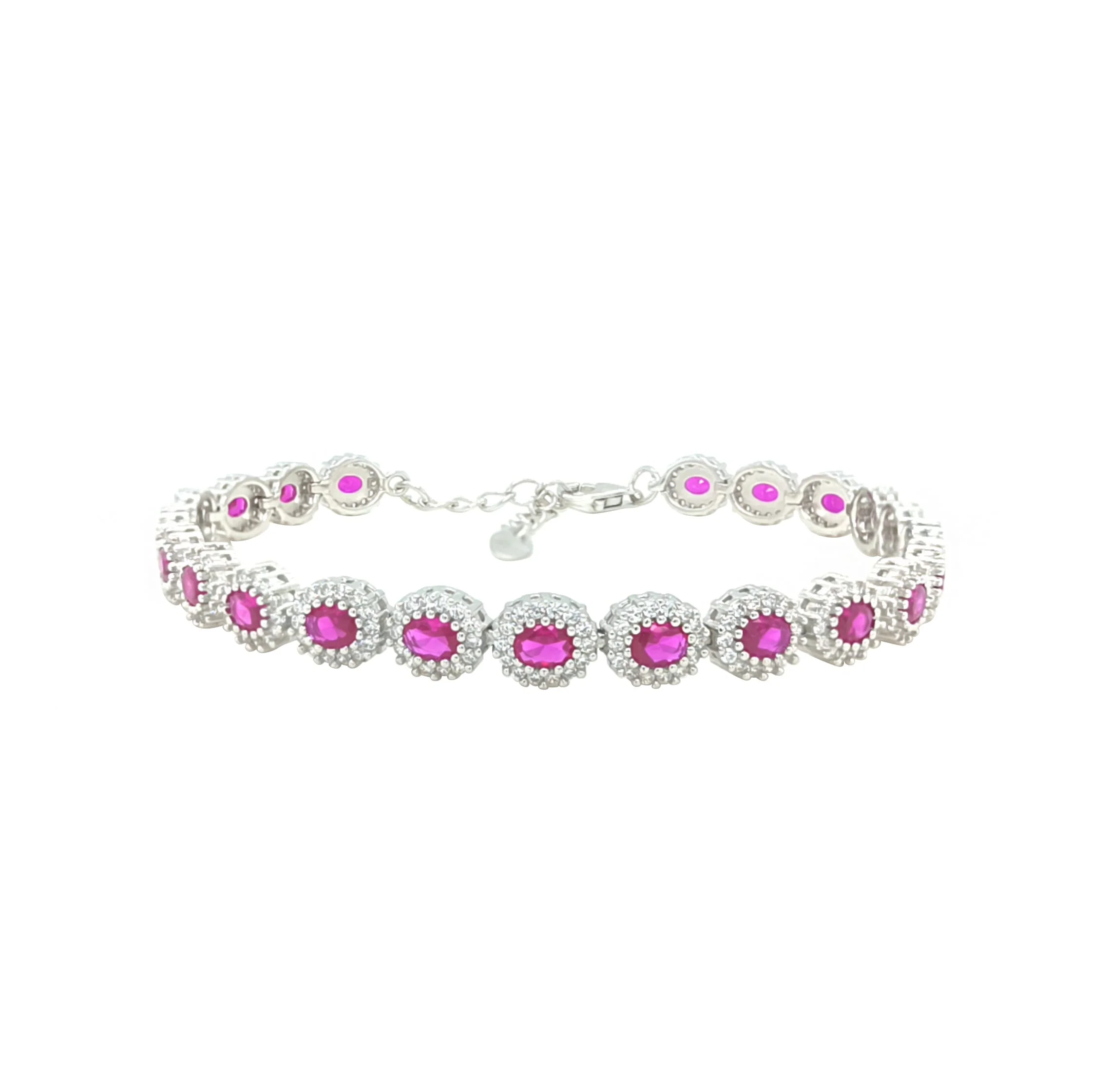 Asfour Crystal Tennis Bracelet With Fuchsia Oval Design In 925 Sterling Silver-BM0065-WF