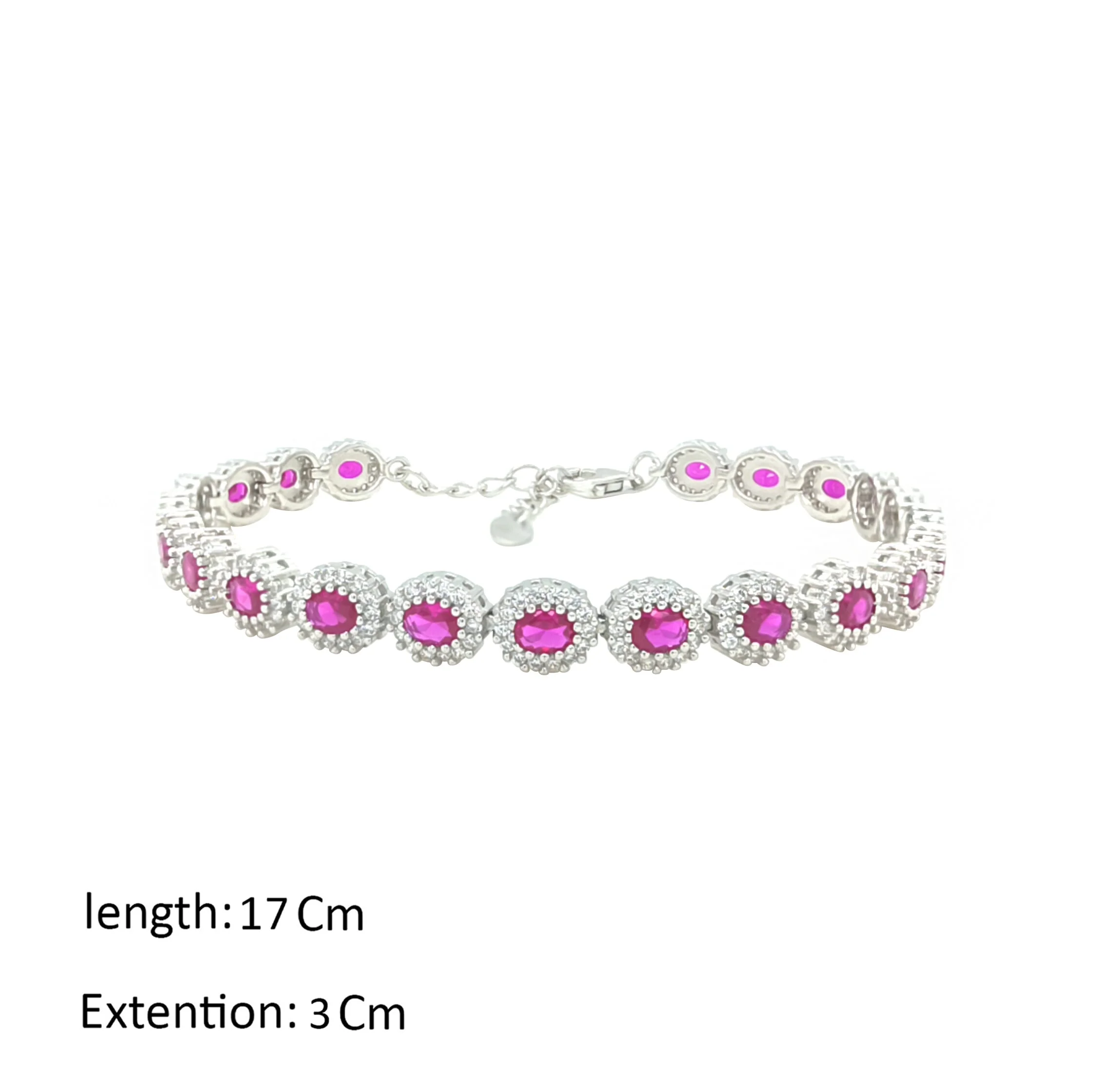 Asfour Crystal Tennis Bracelet With Fuchsia Oval Design In 925 Sterling Silver-BM0065-WF - Image 2
