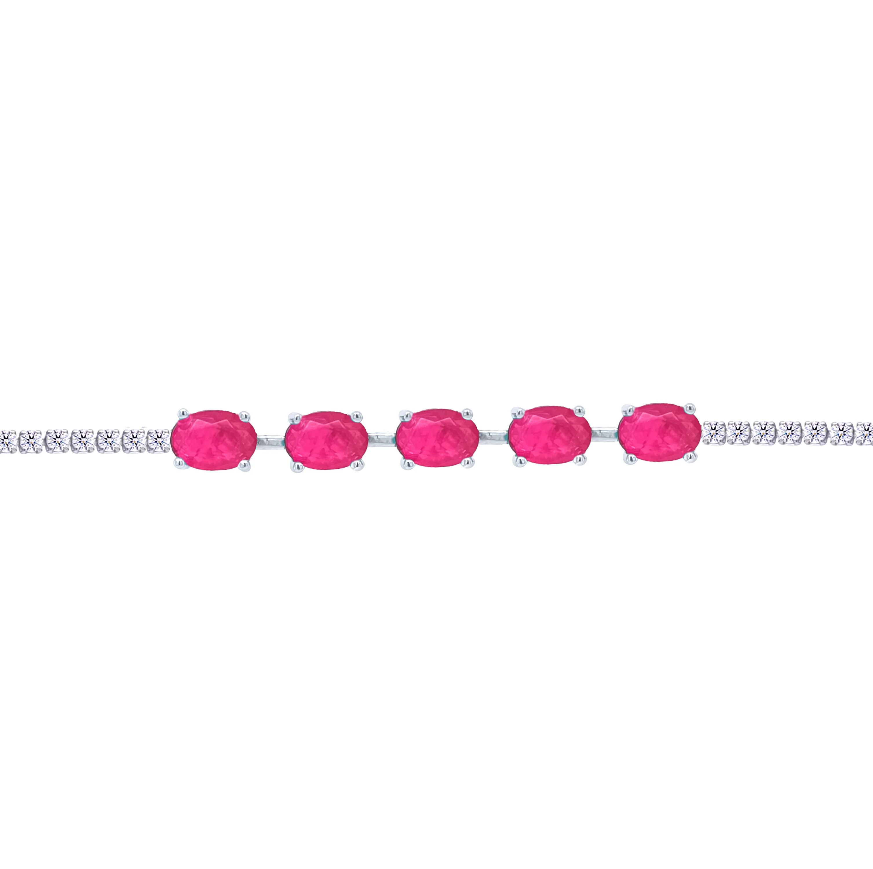 Asfour Crystal Tennis Bracelet With Fuchsia Oval Stones In 925 Sterling Silver-BD0329-WF