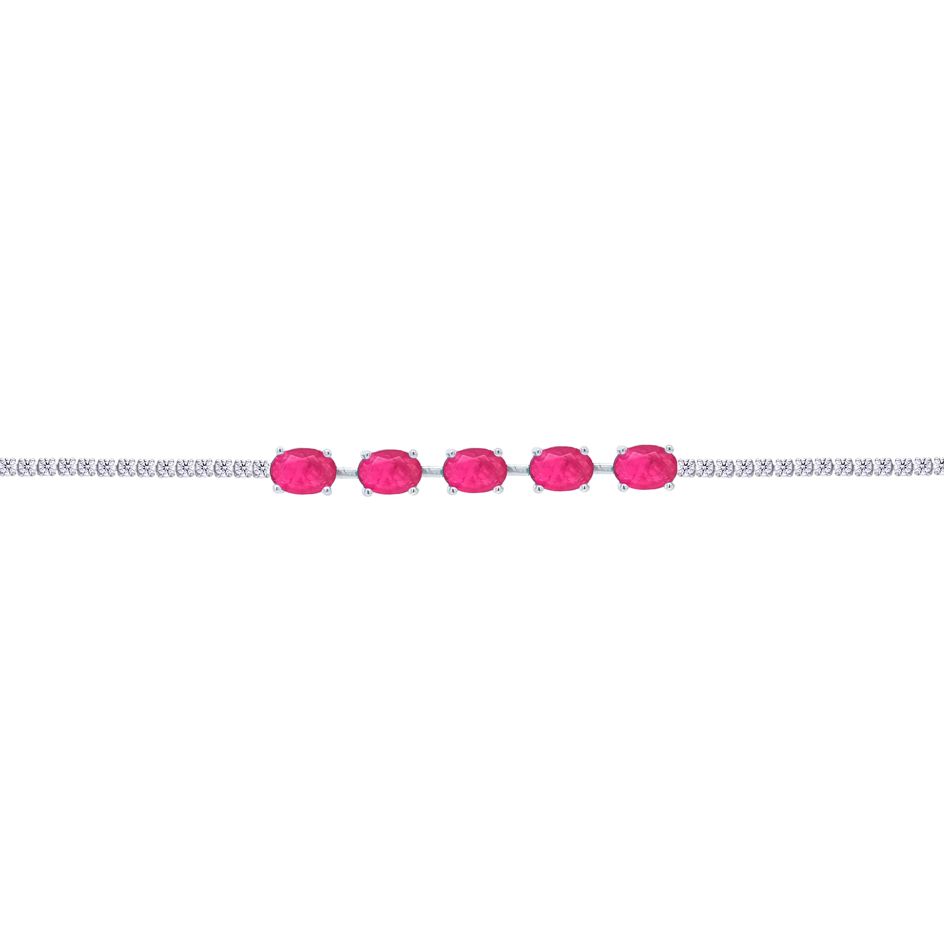Asfour Crystal Tennis Bracelet With Fuchsia Oval Stones In 925 Sterling Silver-BD0329-WF - Image 2