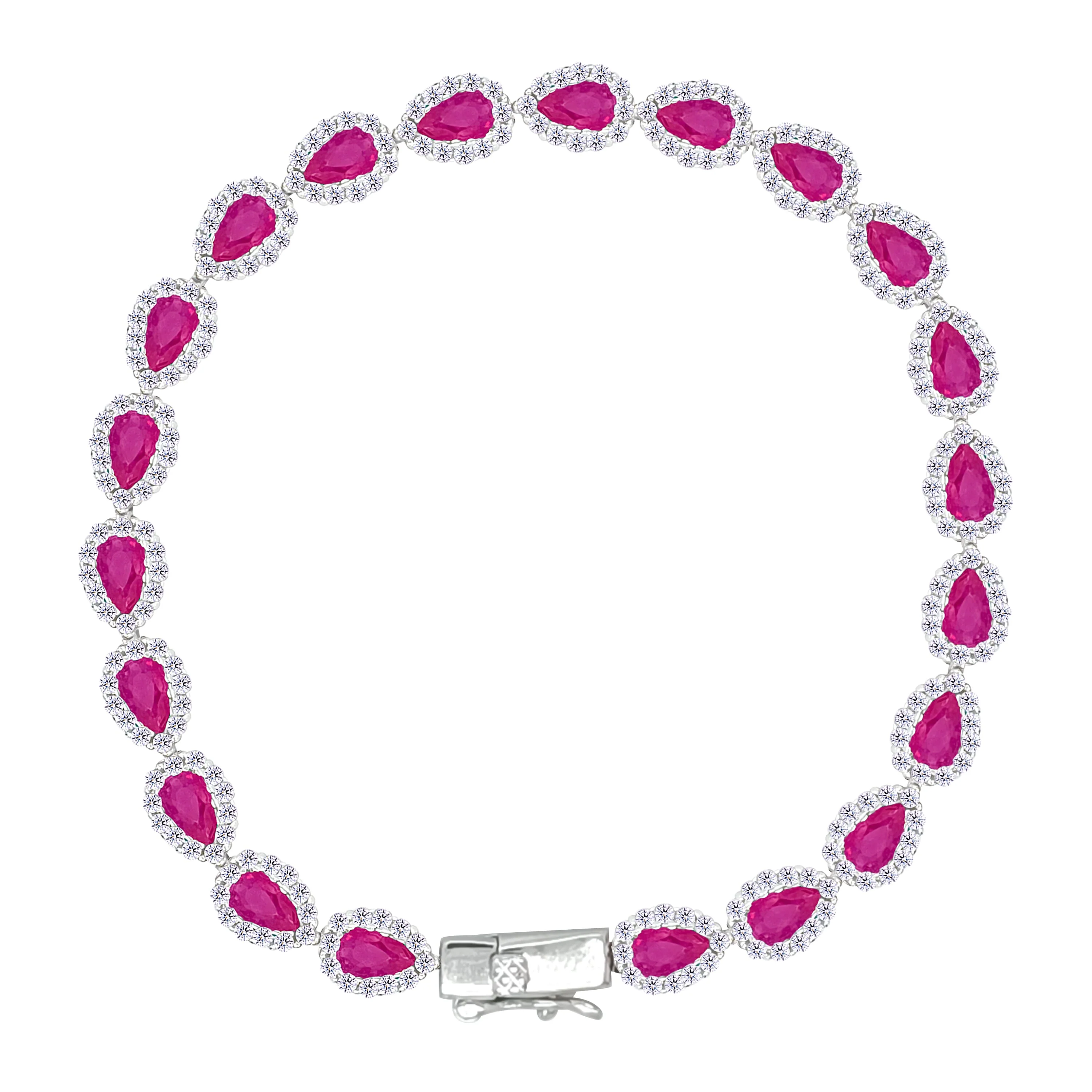 Asfour Crystal Tennis Bracelet With Fuchsia Pear Design In 925 Sterling Silver-BD0323-F