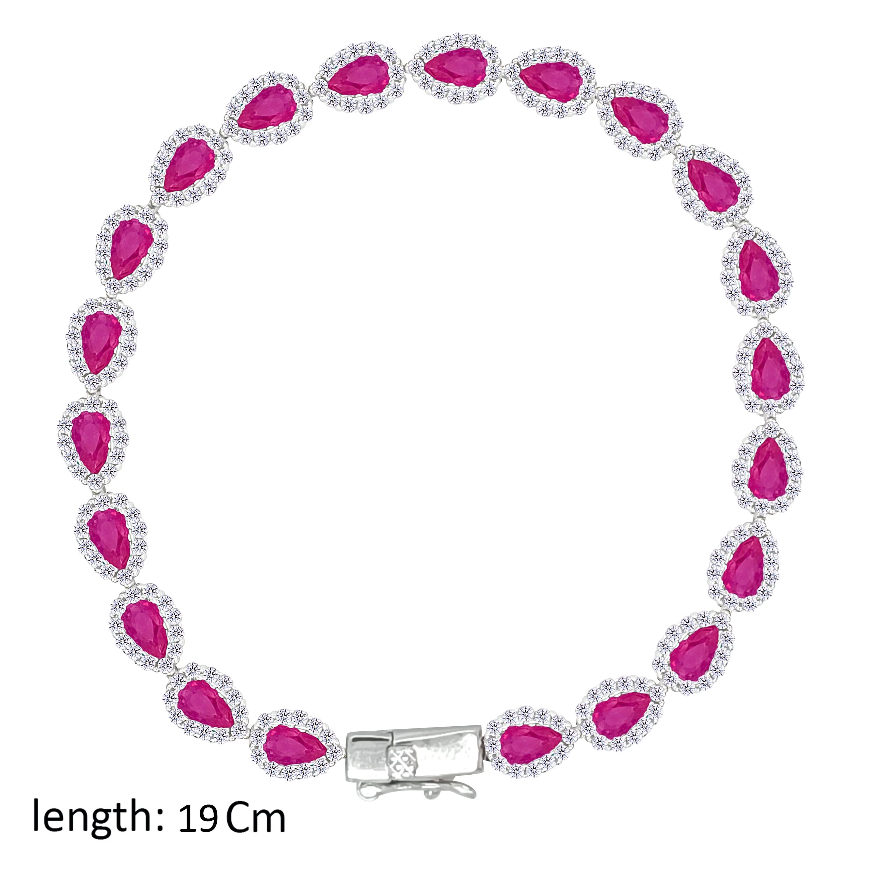 Asfour Crystal Tennis Bracelet With Fuchsia Pear Design In 925 Sterling Silver-BD0323-F - Image 2