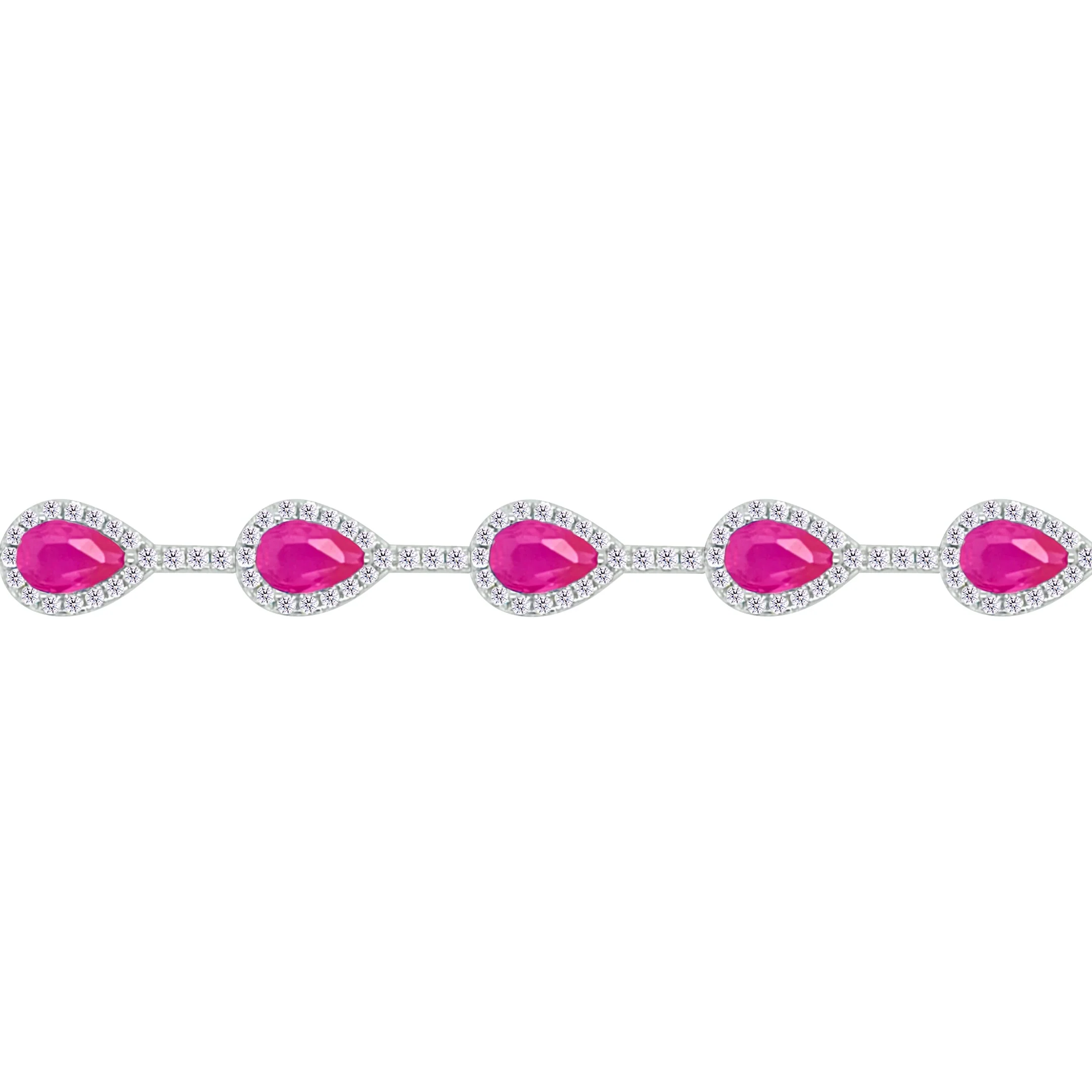 Asfour Crystal Tennis Bracelet With Fuchsia Pear Design In 925 Sterling Silver-BM0083-WF