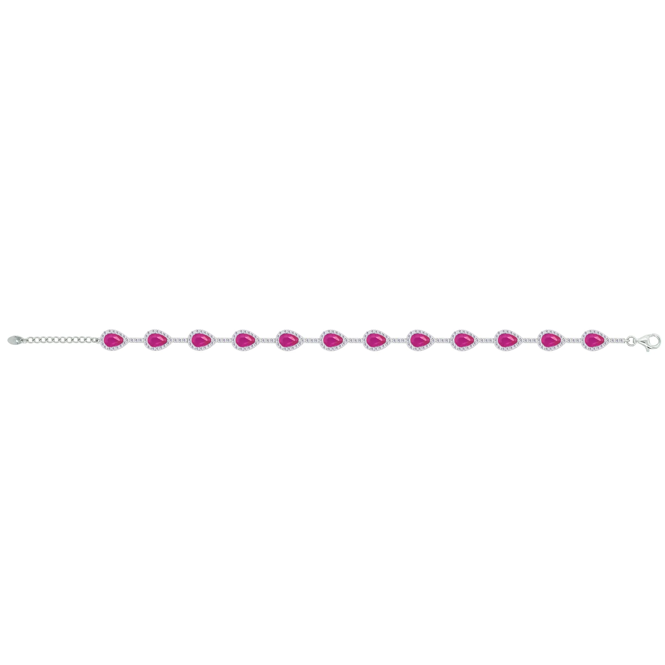 Asfour Crystal Tennis Bracelet With Fuchsia Pear Design In 925 Sterling Silver-BM0083-WF - Image 2