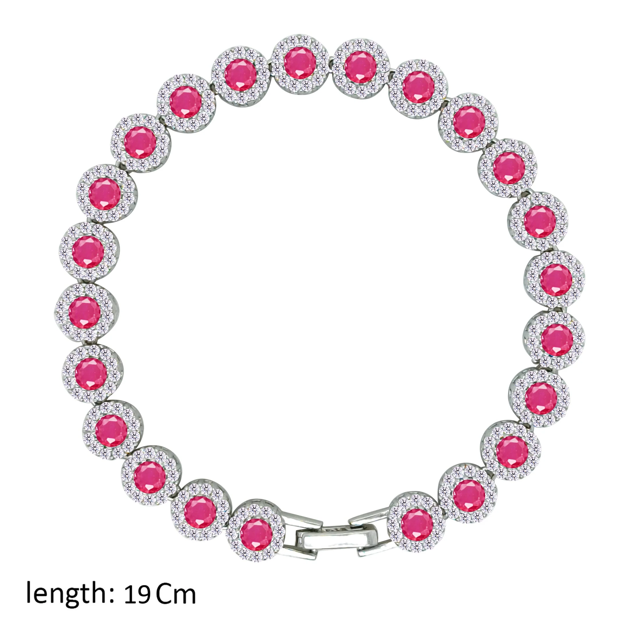Asfour Crystal Tennis Bracelet With Fuchsia Round Design In 925 Sterling Silver-BM0068-WF - Image 2