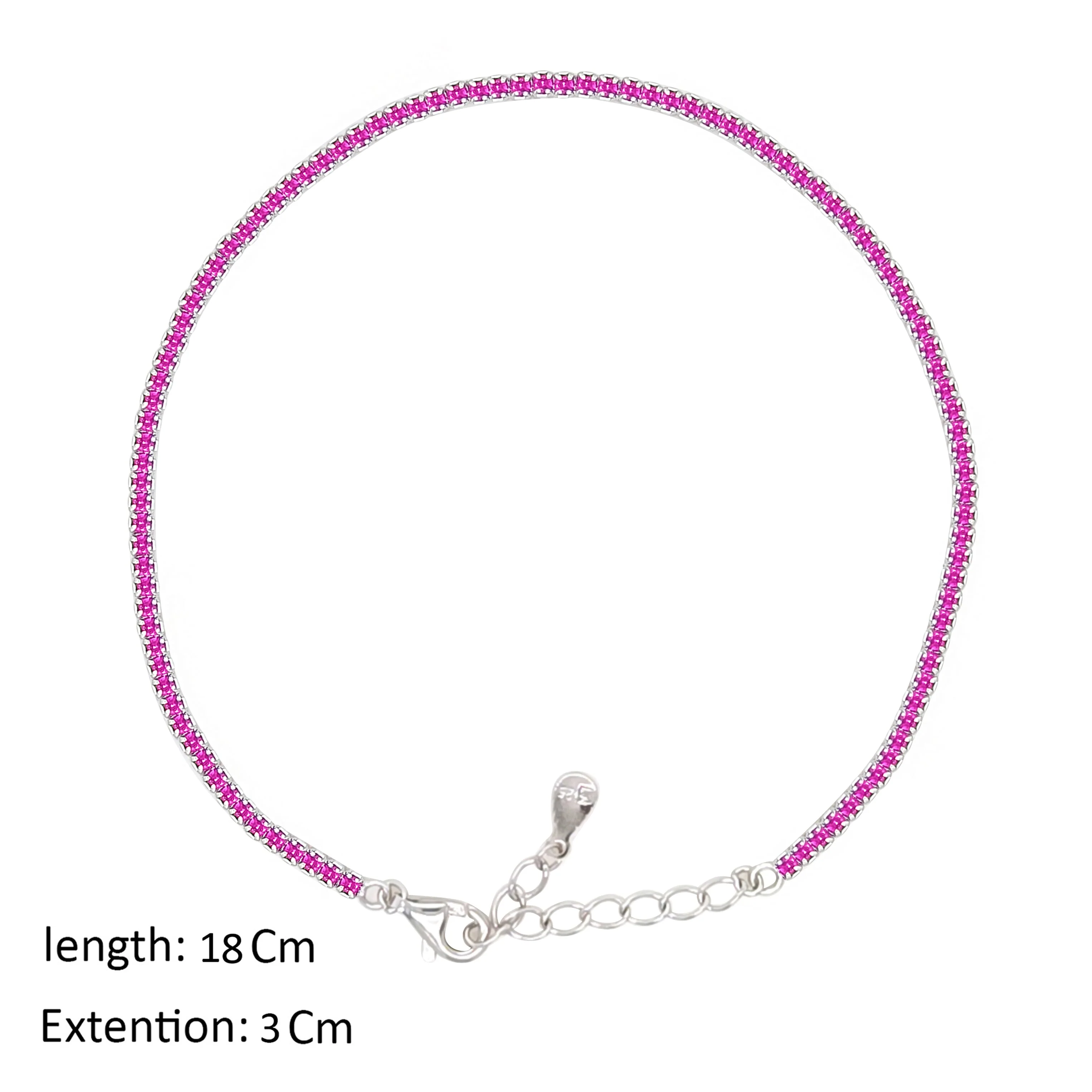 Asfour Crystal Tennis Bracelet With Fuchsia Round Design In 925 Sterling Silver-BM0134-F - Image 2