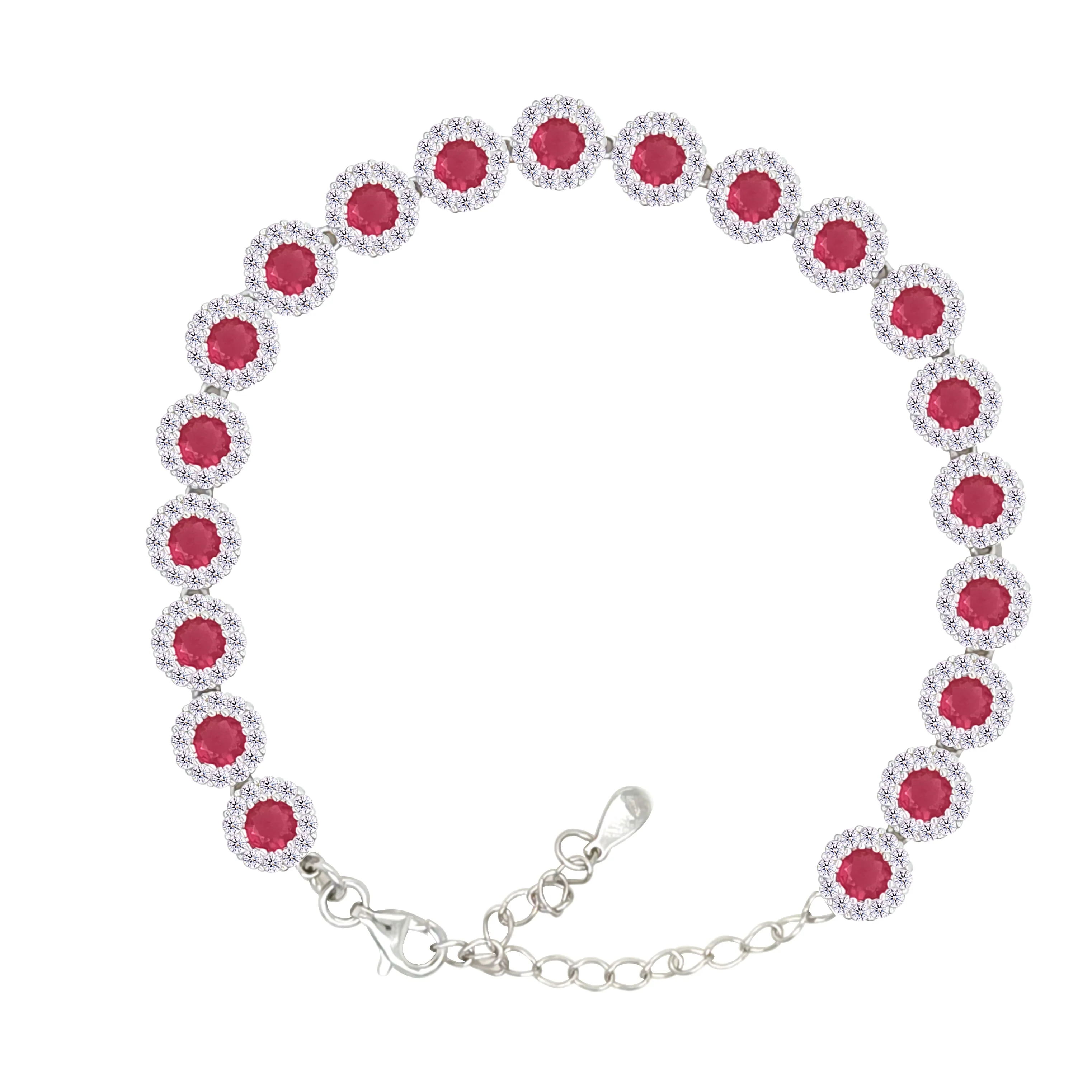 Asfour Crystal Tennis Bracelet With Fuchsia Round Design In 925 Sterling Silver-BM0164-WF