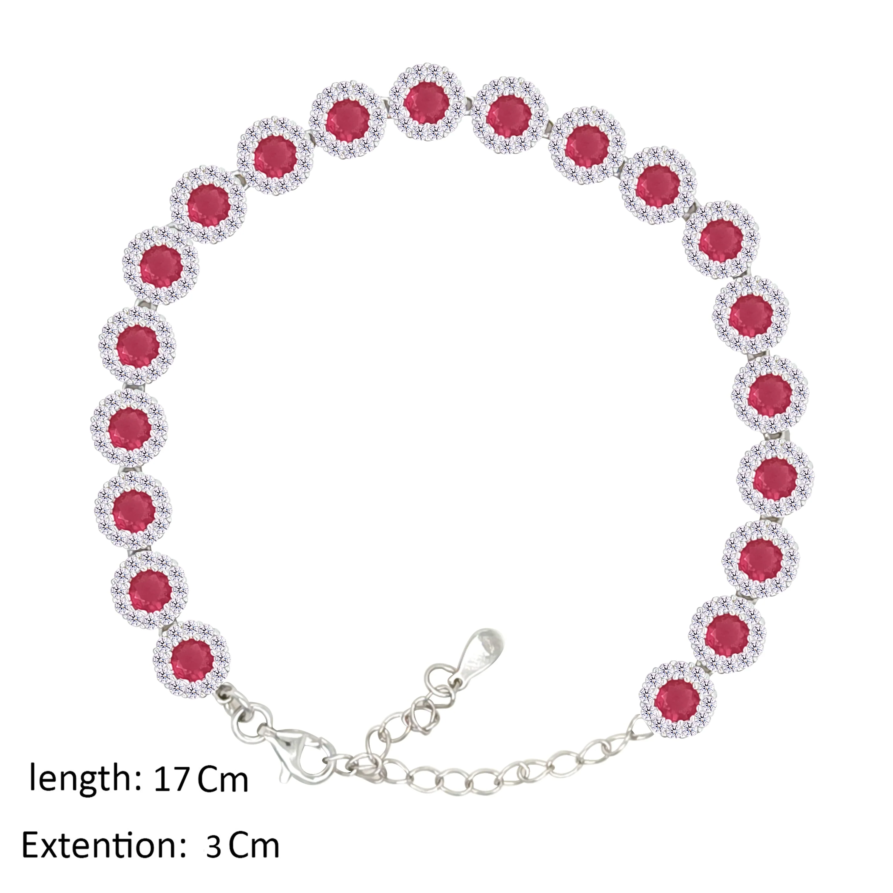 Asfour Crystal Tennis Bracelet With Fuchsia Round Design In 925 Sterling Silver-BM0164-WF - Image 2