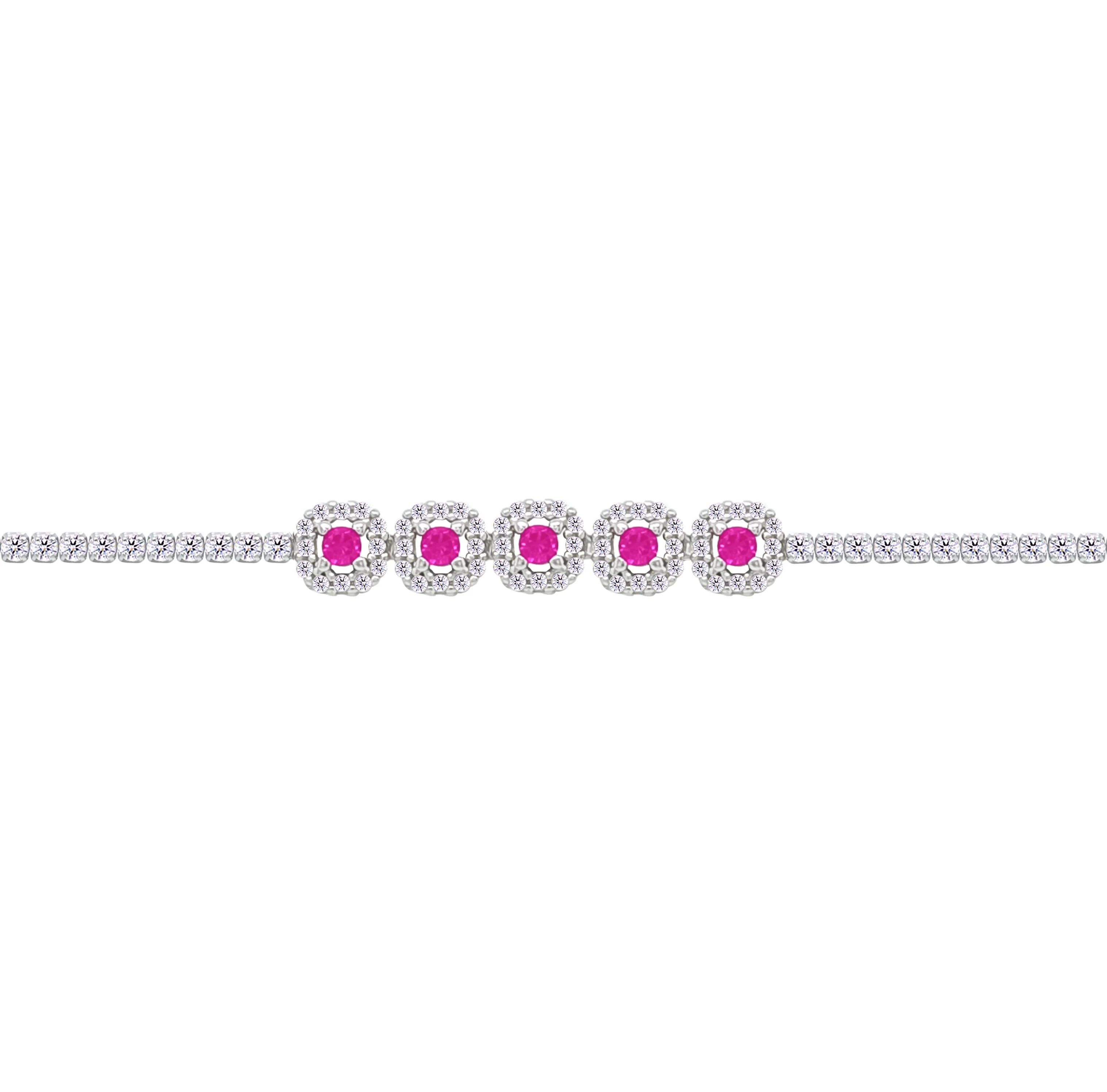 Asfour Crystal Tennis Bracelet With Fuchsia Round Design In 925 Sterling Silver-BM0168-WF