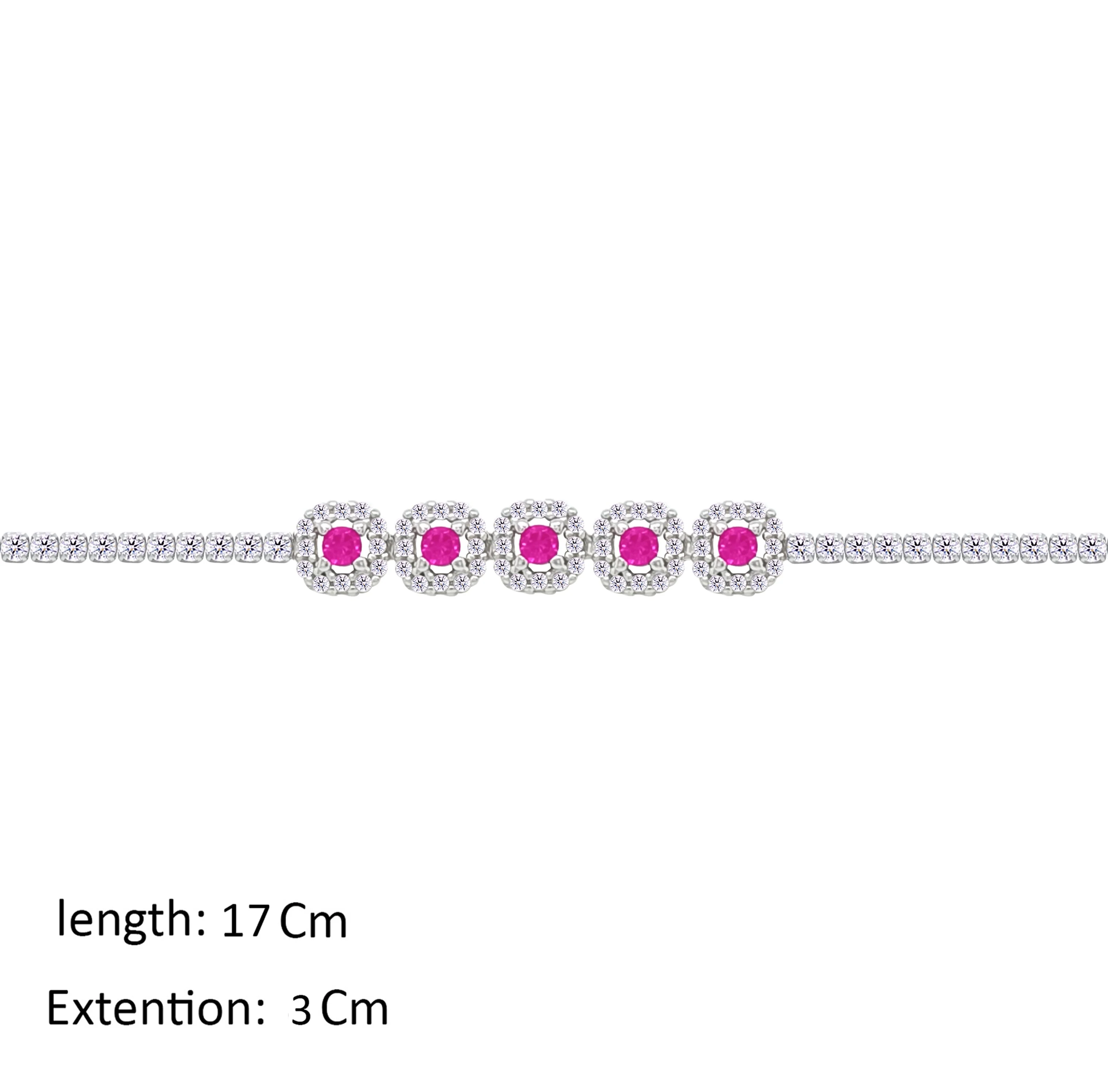 Asfour Crystal Tennis Bracelet With Fuchsia Round Design In 925 Sterling Silver-BM0168-WF - Image 2
