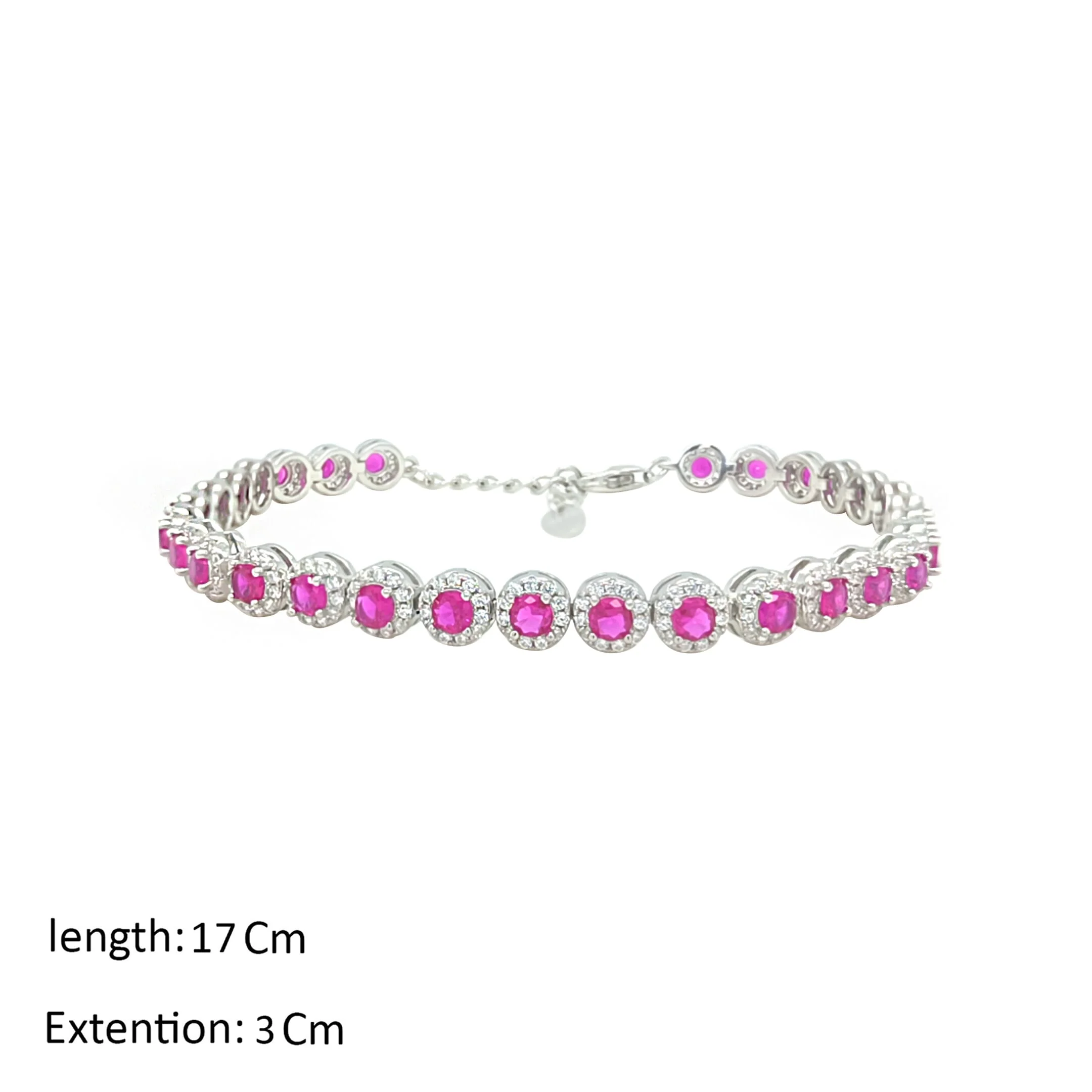 Asfour Crystal Tennis Bracelet With Fuchsia Round Zircon Design In 925 Sterling Silver-BM0070-WF - Image 2