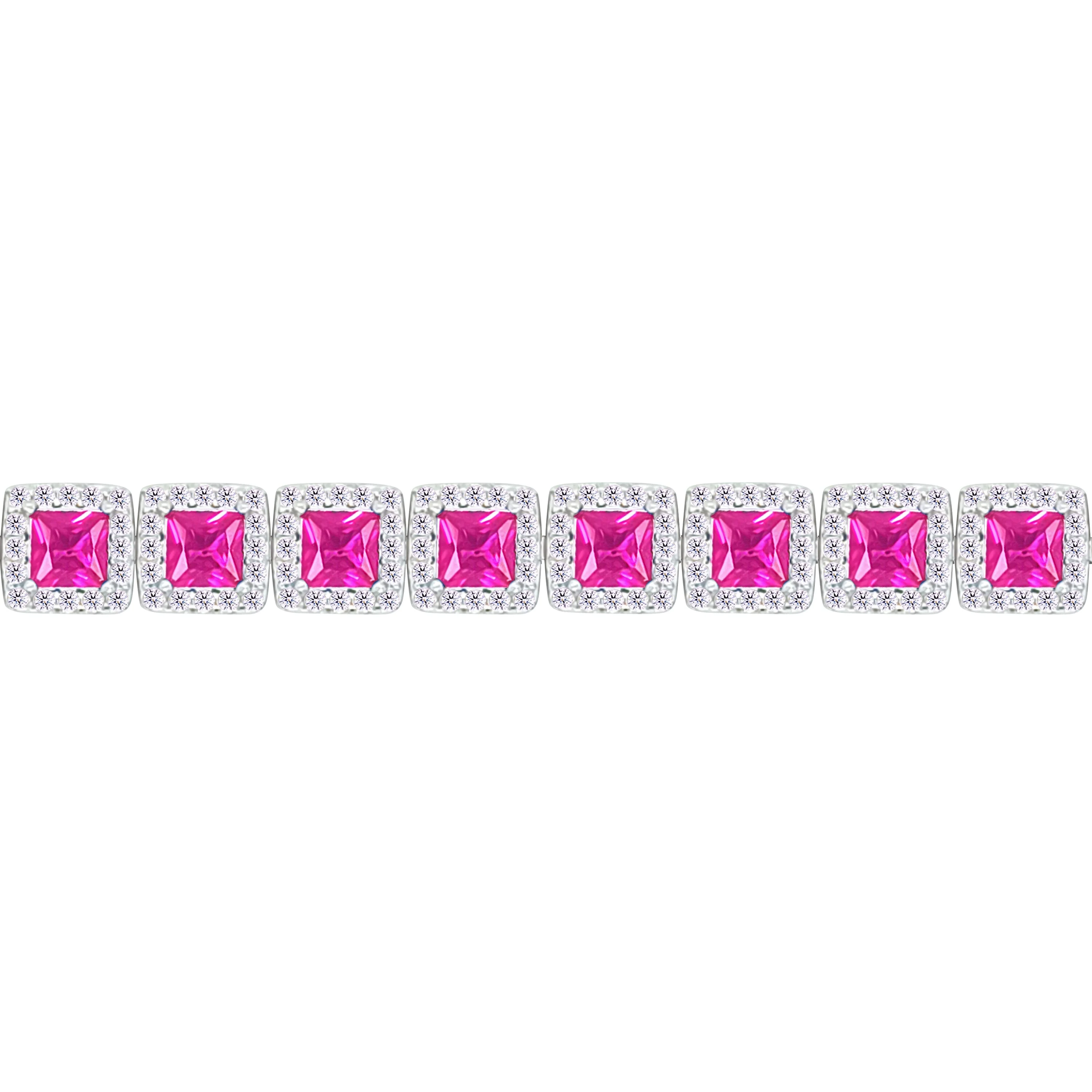 Asfour Crystal Tennis Bracelet With Fuchsia Square Design In 925 Sterling Silver-BM0118-WF