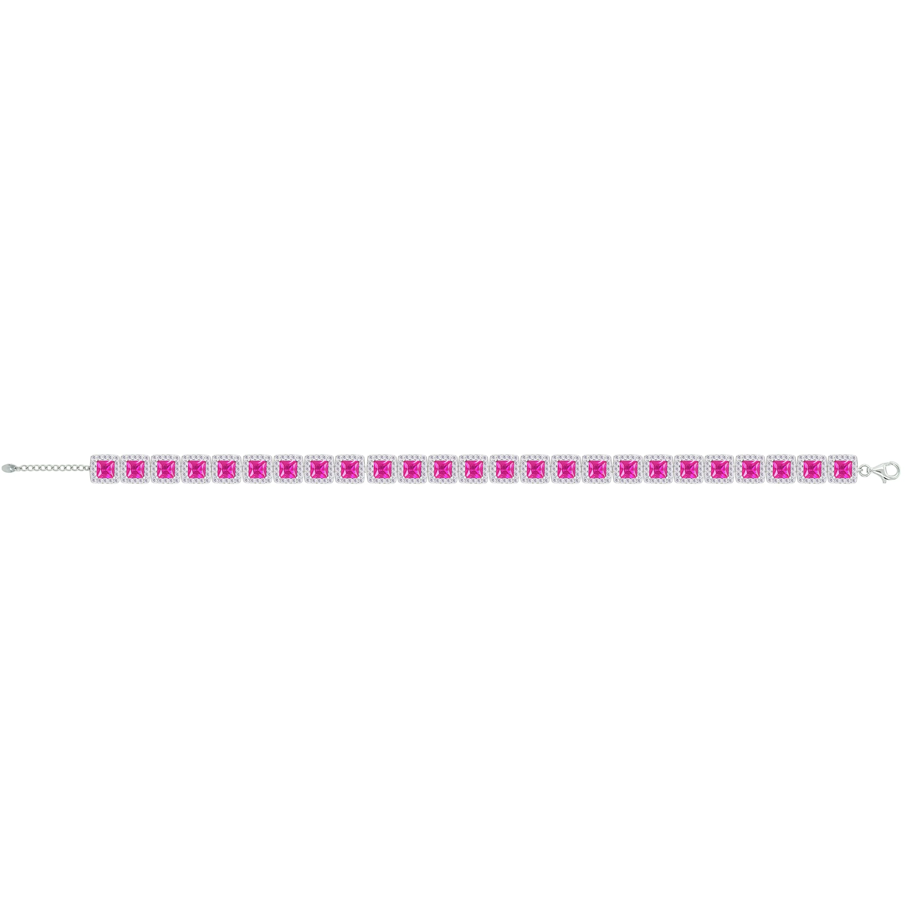 Asfour Crystal Tennis Bracelet With Fuchsia Square Design In 925 Sterling Silver-BM0118-WF - Image 2