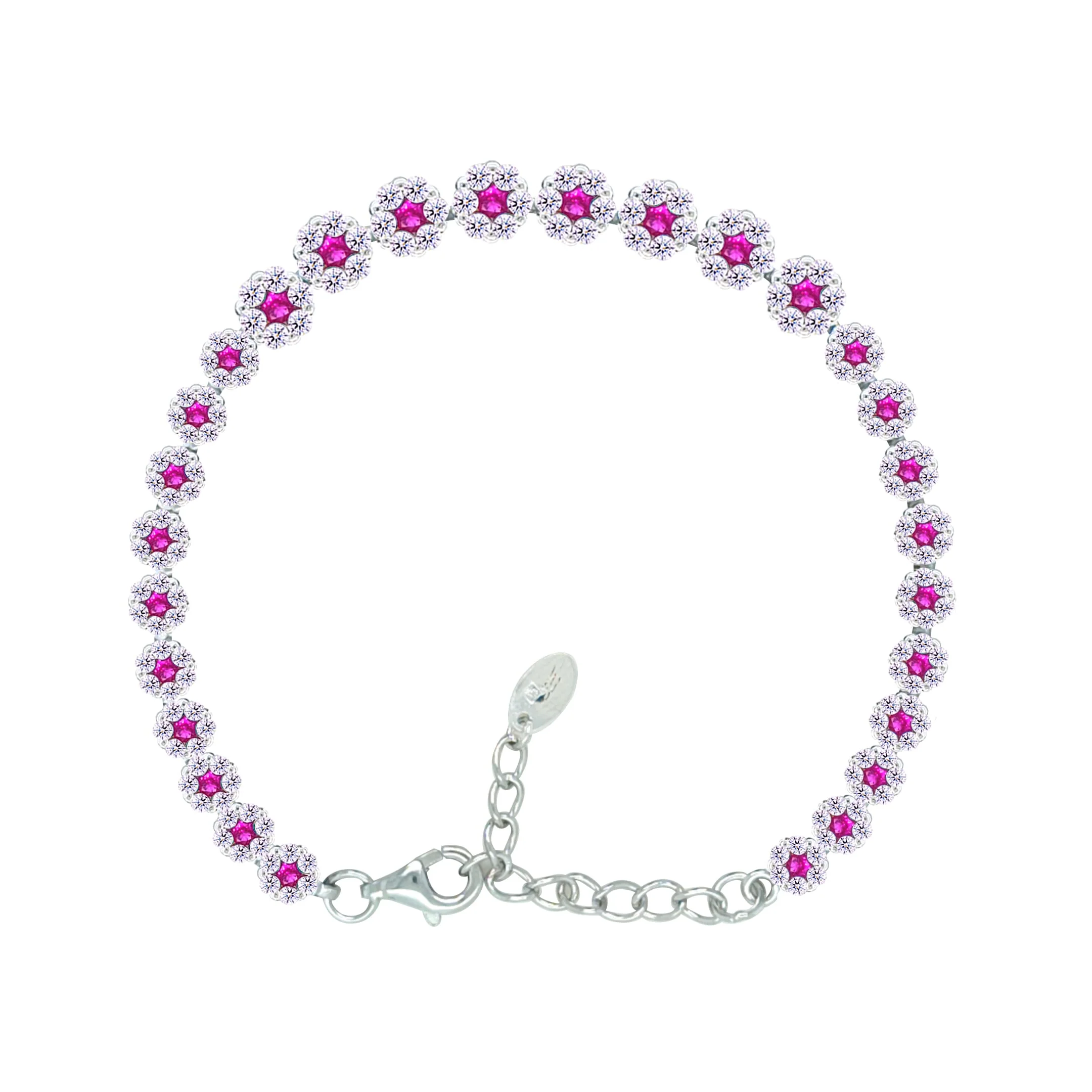 Asfour Crystal Tennis Bracelet With Fuchsia Zircon Stones In 925 Sterling Silver-BM0092-WF