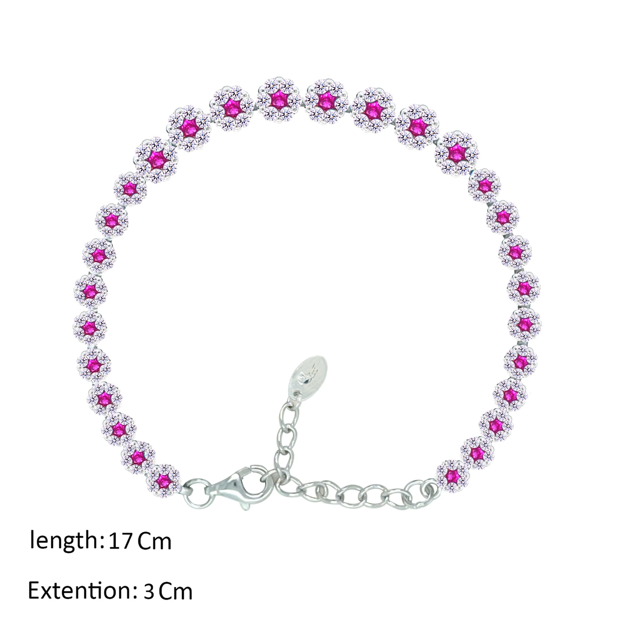 Asfour Crystal Tennis Bracelet With Fuchsia Zircon Stones In 925 Sterling Silver-BM0092-WF - Image 2