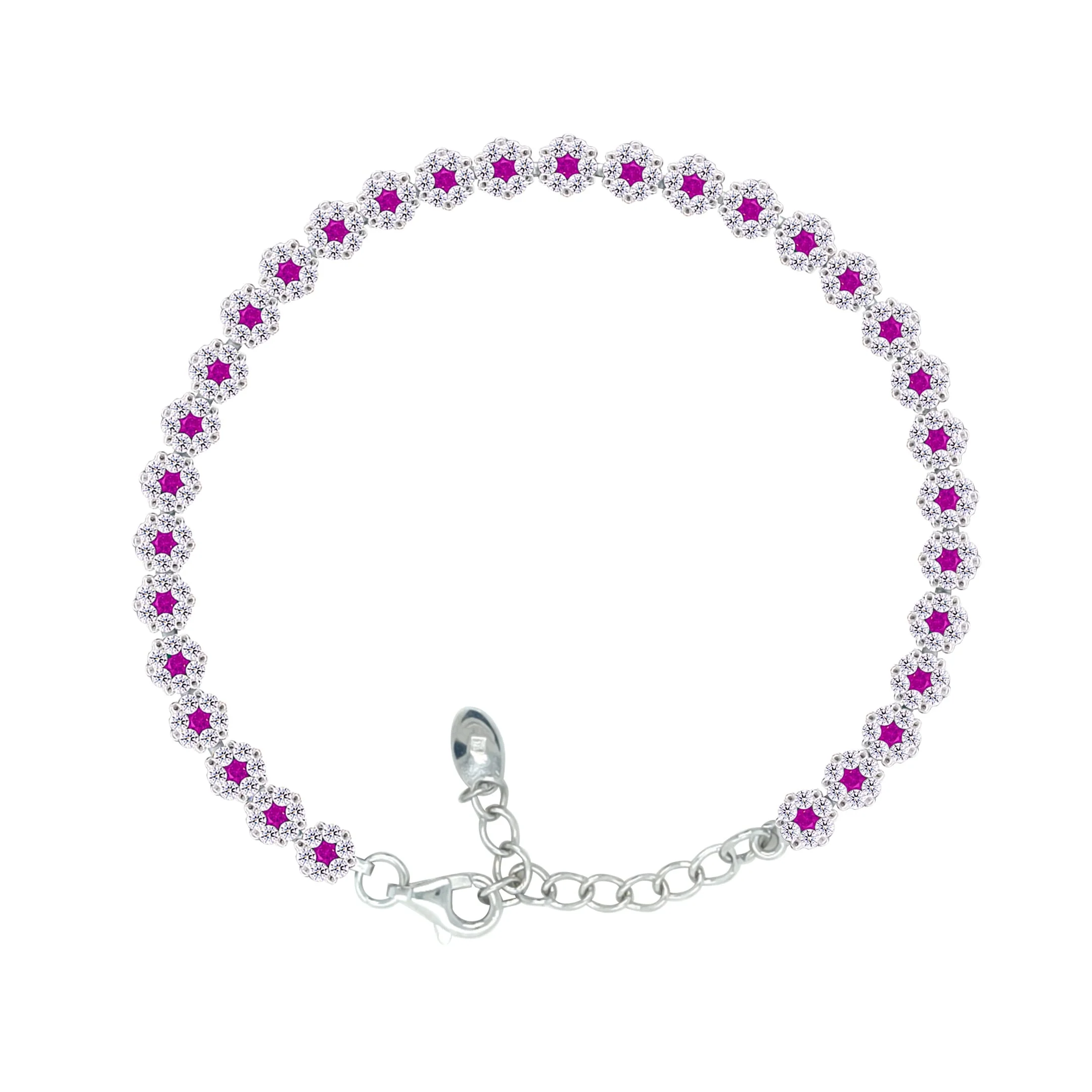 Asfour Crystal Tennis Bracelet With Fuchsia Zircon Stones In 925 Sterling Silver-BM0093-WF