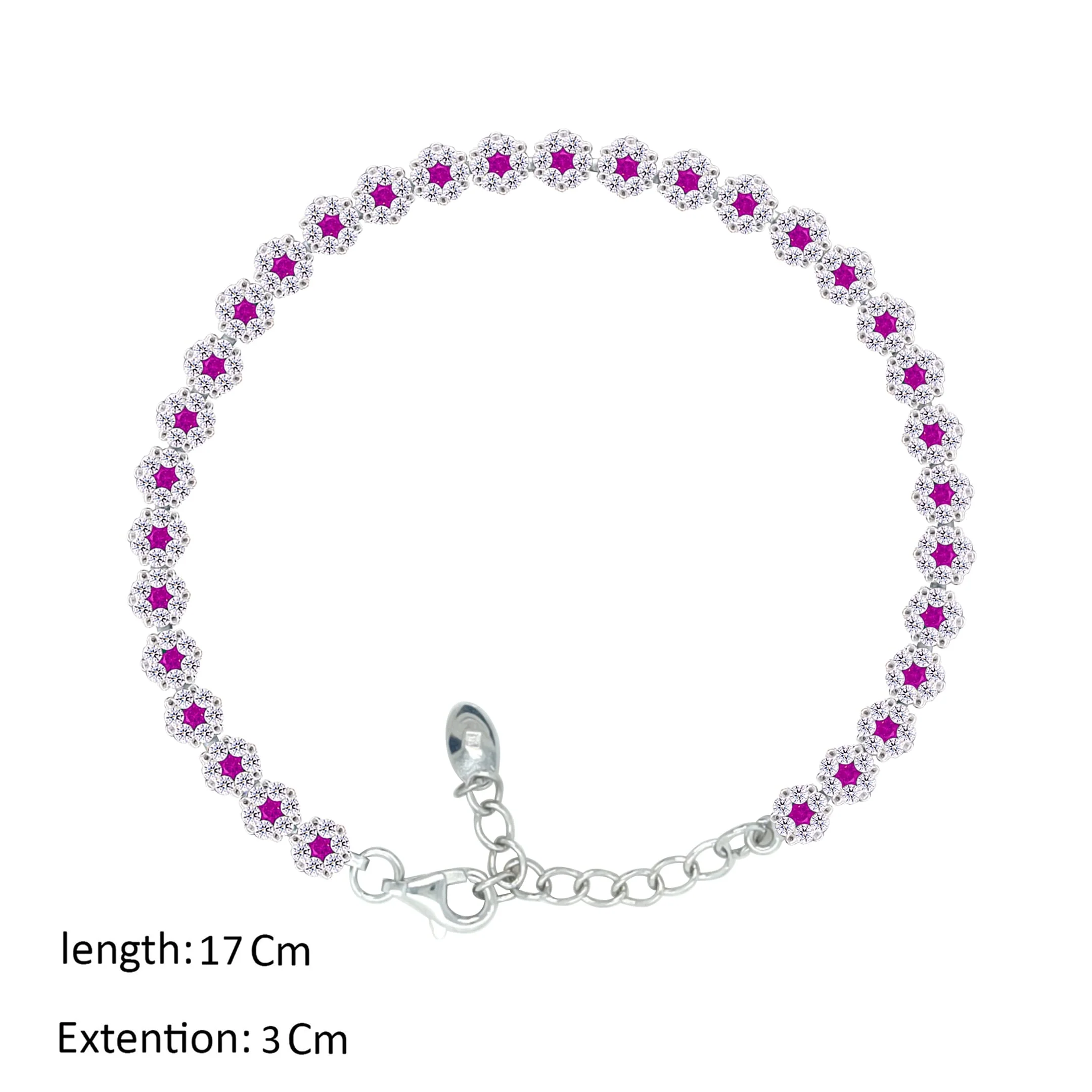 Asfour Crystal Tennis Bracelet With Fuchsia Zircon Stones In 925 Sterling Silver-BM0093-WF - Image 2