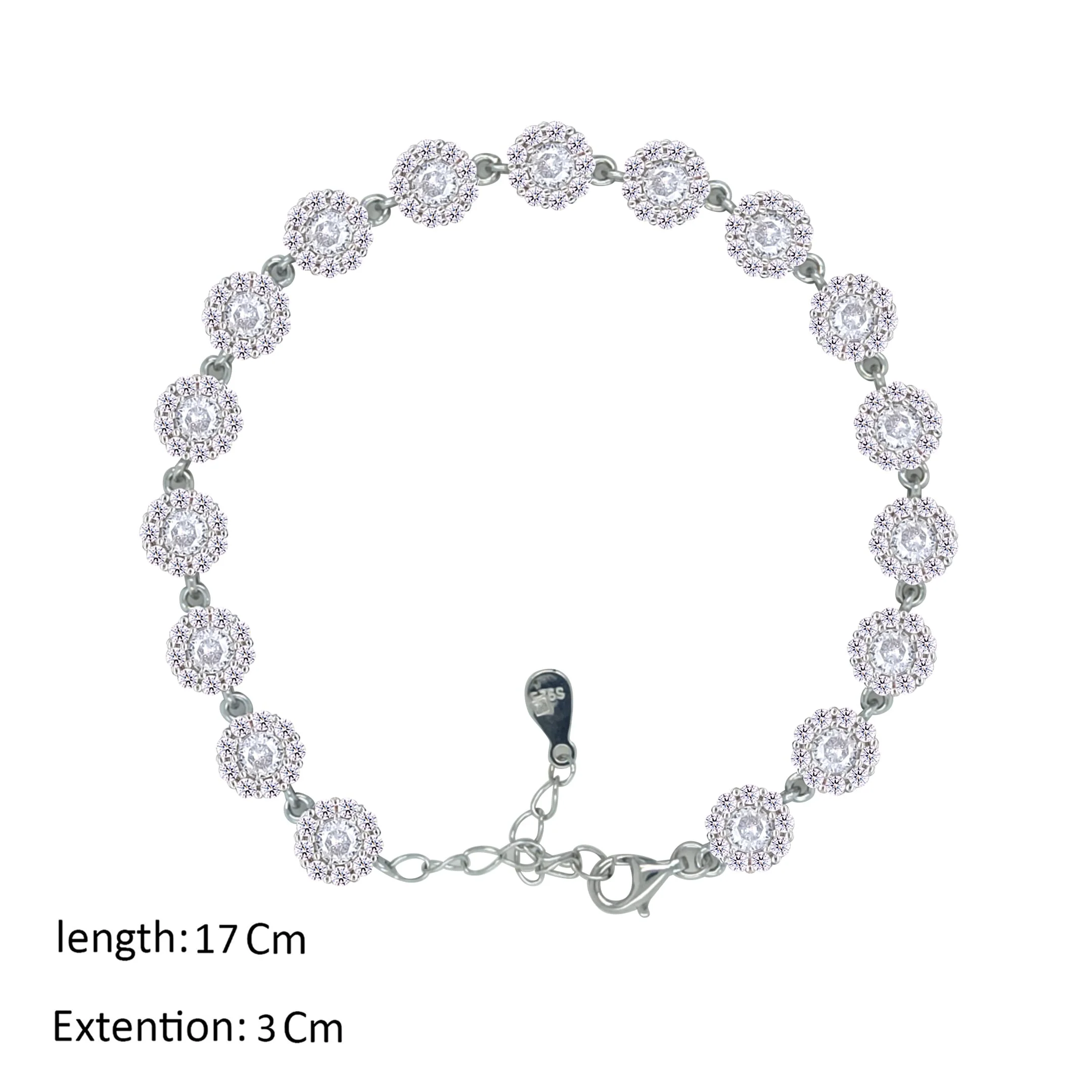 Asfour Crystal Tennis Bracelet With Halo Zircon Round Design In 925 Sterling Silver-BM0090 - Image 2