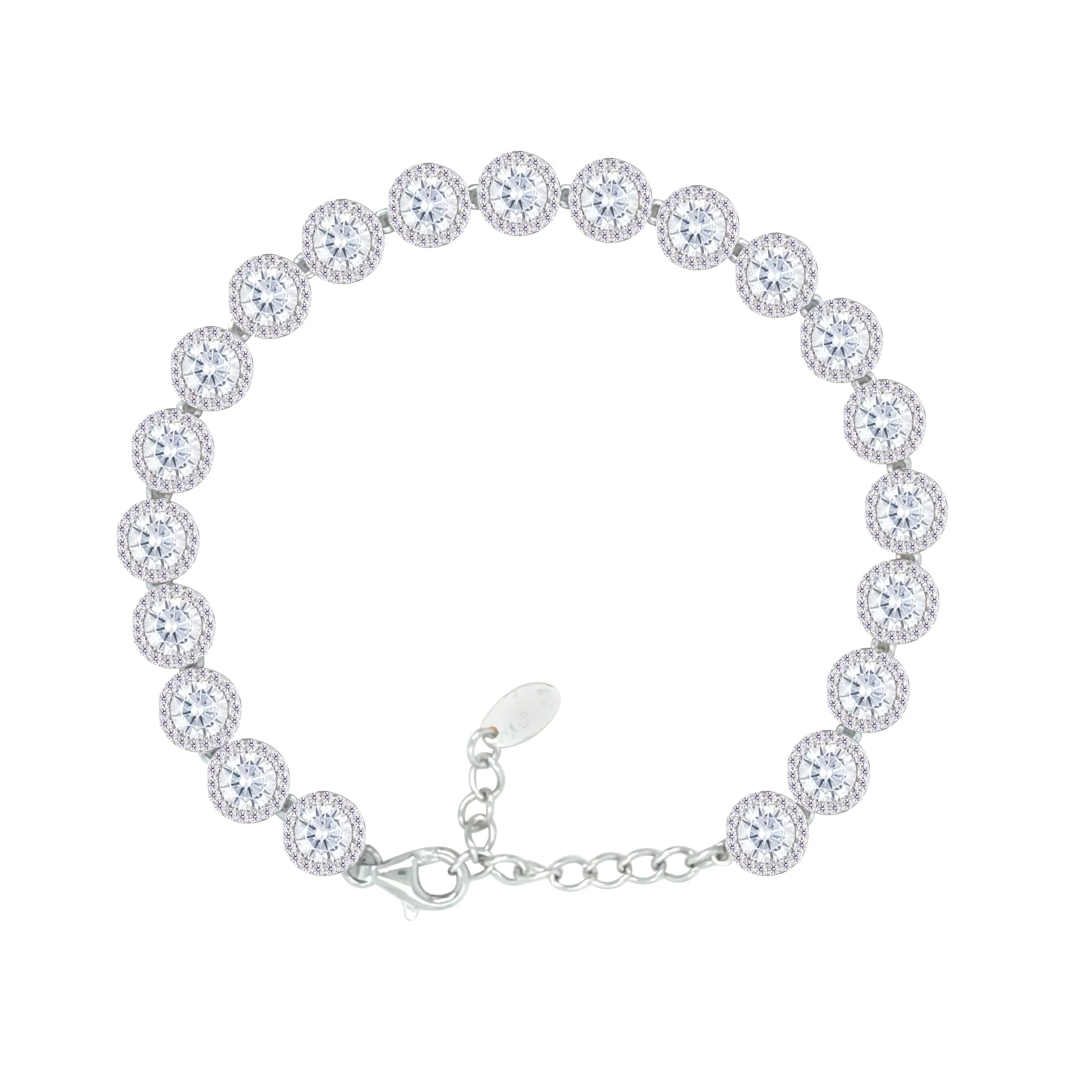 Asfour Crystal Tennis Bracelet With Halo Zircon Round Design In 925 Sterling Silver-BM0091