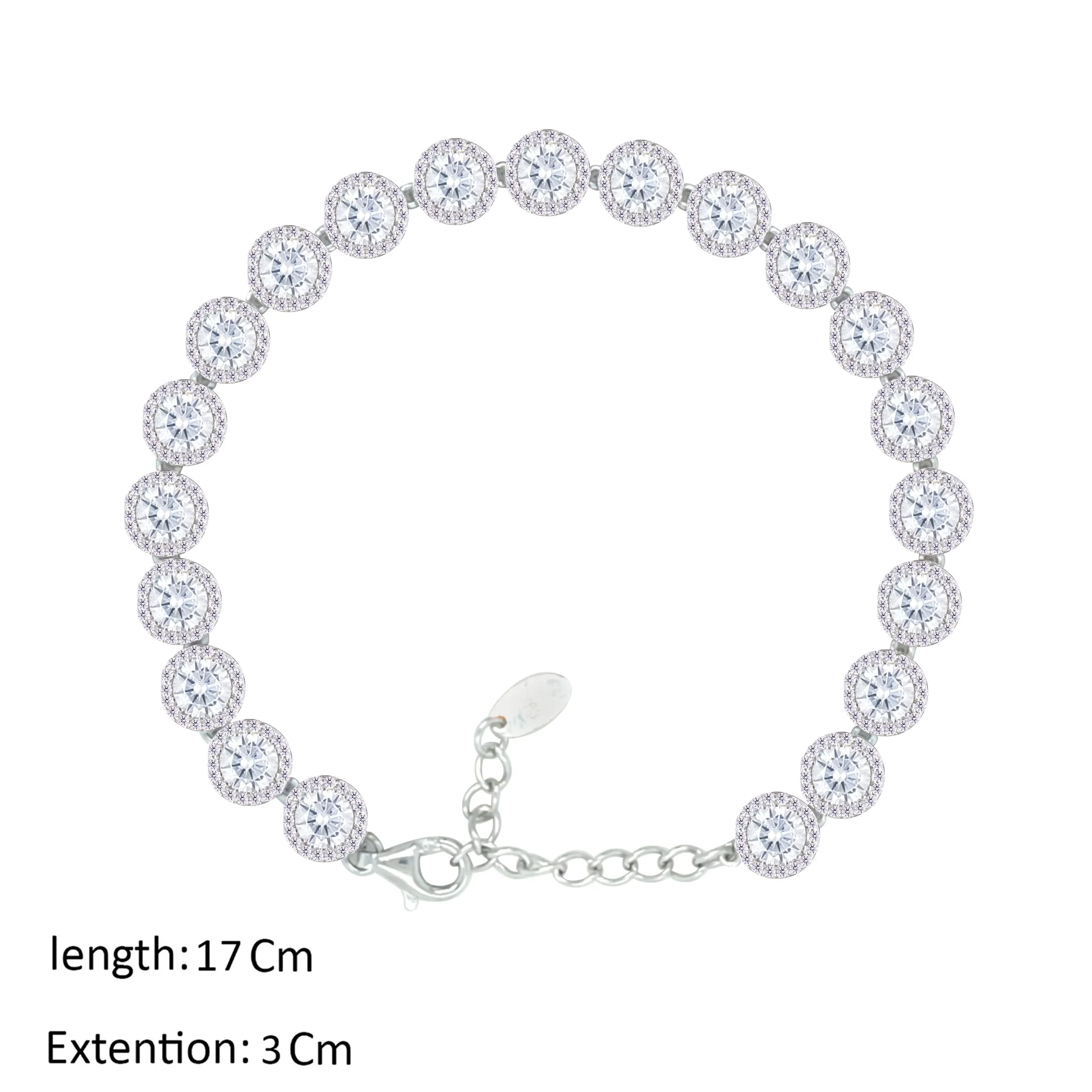 Asfour Crystal Tennis Bracelet With Halo Zircon Round Design In 925 Sterling Silver-BM0091 - Image 2
