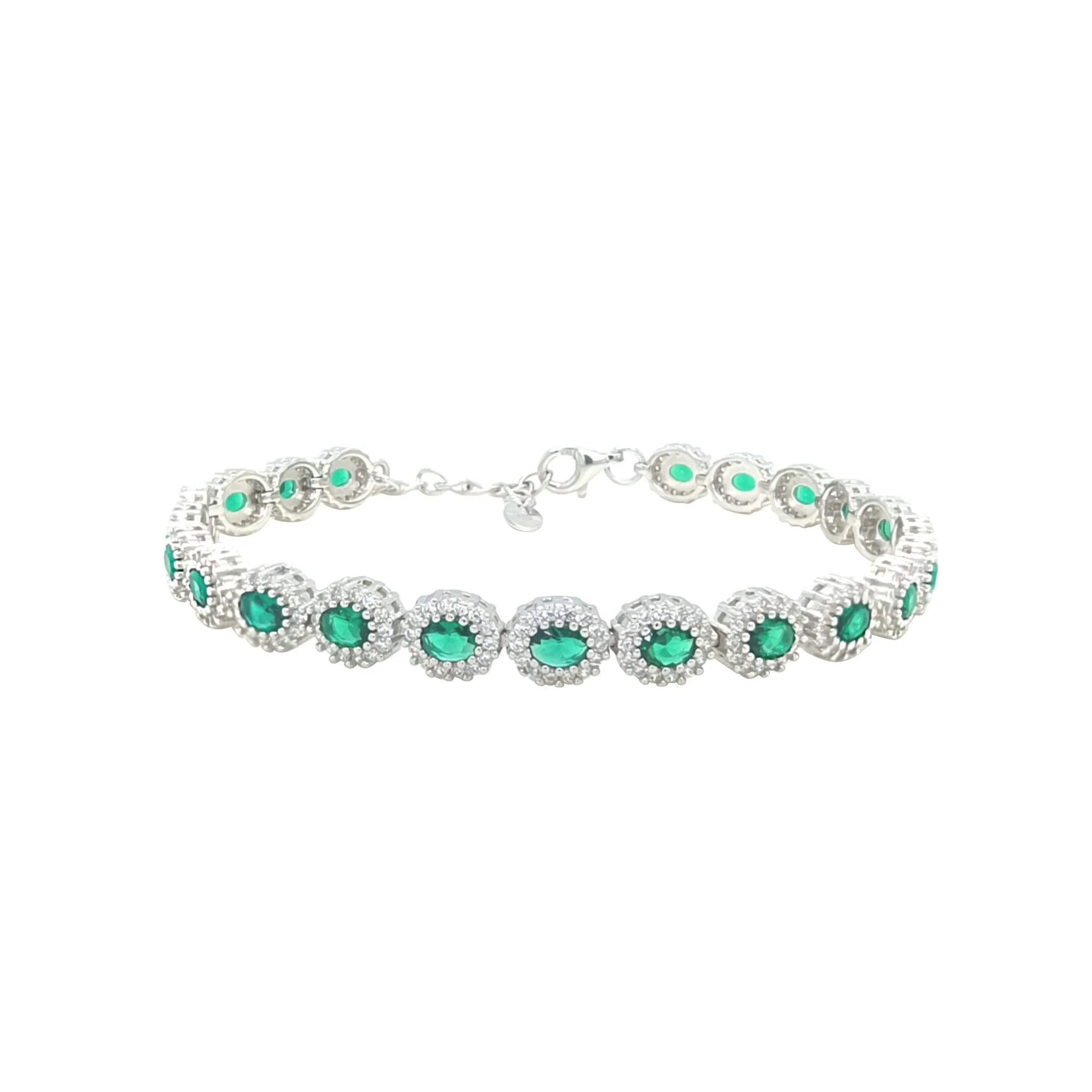 Asfour Crystal Tennis Bracelet With Inlaid With Emerald Zircon Stones In 925 Sterling Silver-BM0065-WG