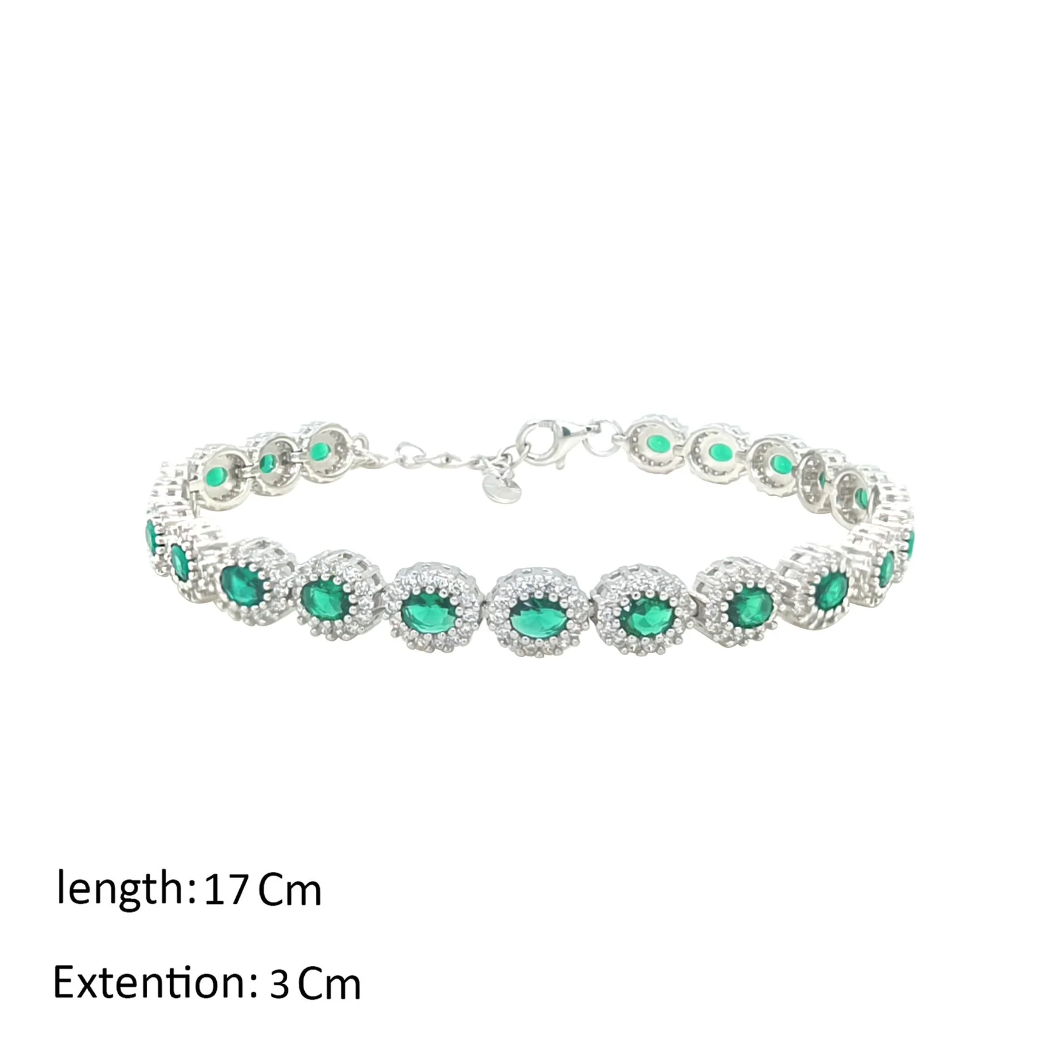 Asfour Crystal Tennis Bracelet With Inlaid With Emerald Zircon Stones In 925 Sterling Silver-BM0065-WG - Image 2