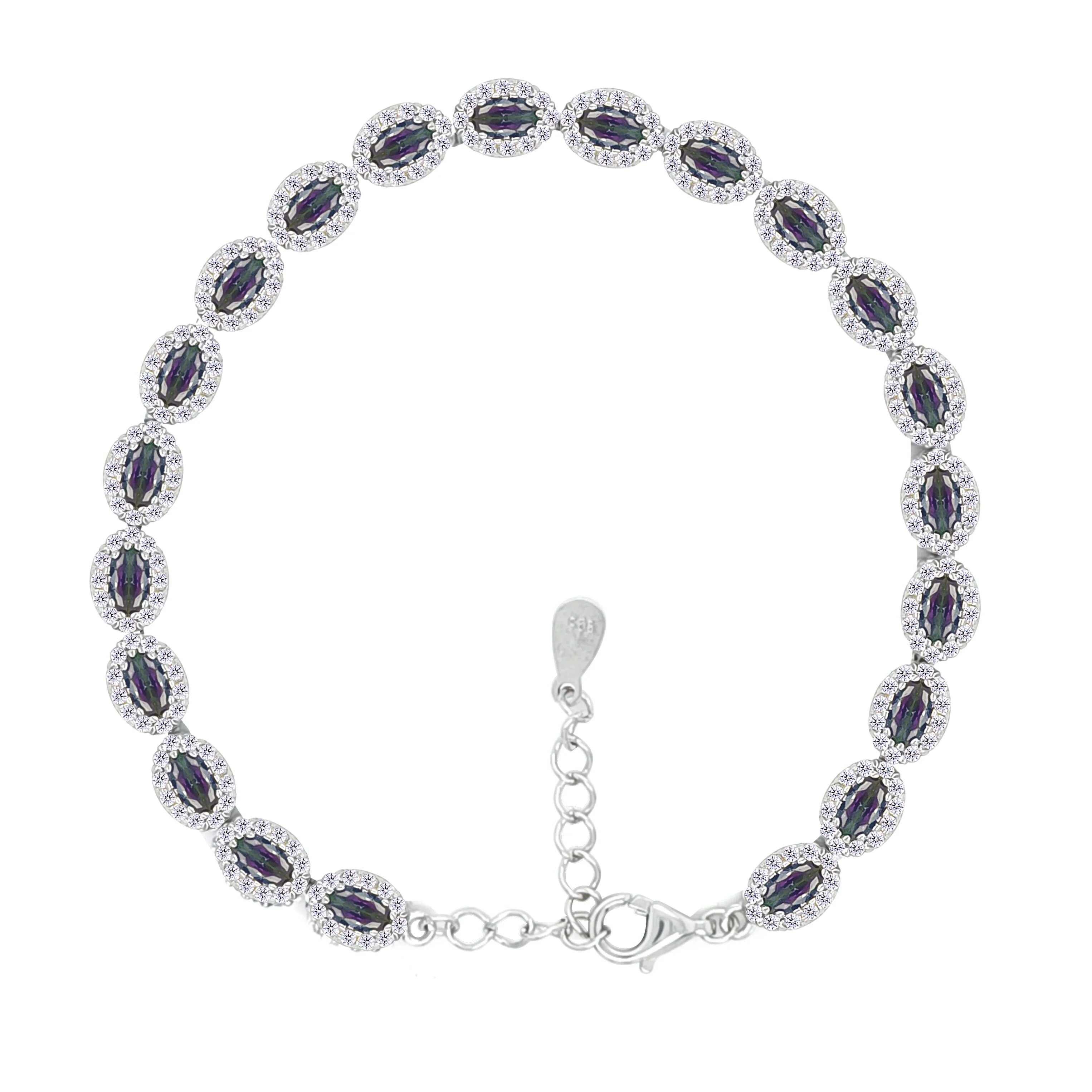 Asfour Crystal Tennis Bracelet With Multi Color Oval Design In 925 Sterling Silver-BD0286-WAP