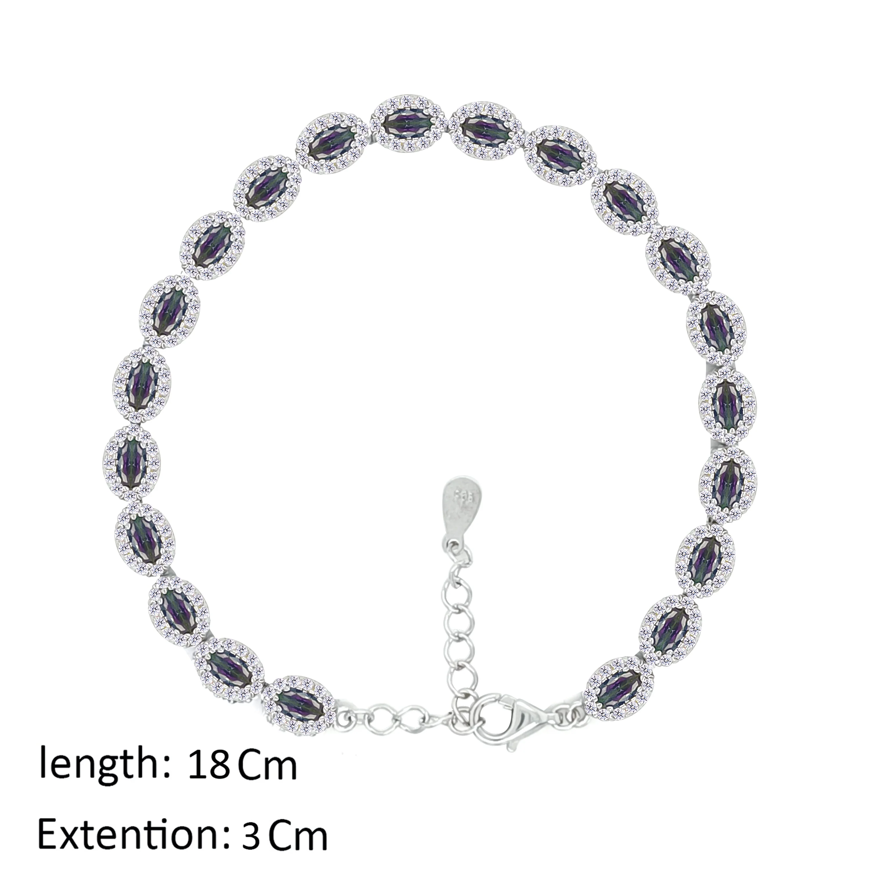Asfour Crystal Tennis Bracelet With Multi Color Oval Design In 925 Sterling Silver-BD0286-WAP - Image 2