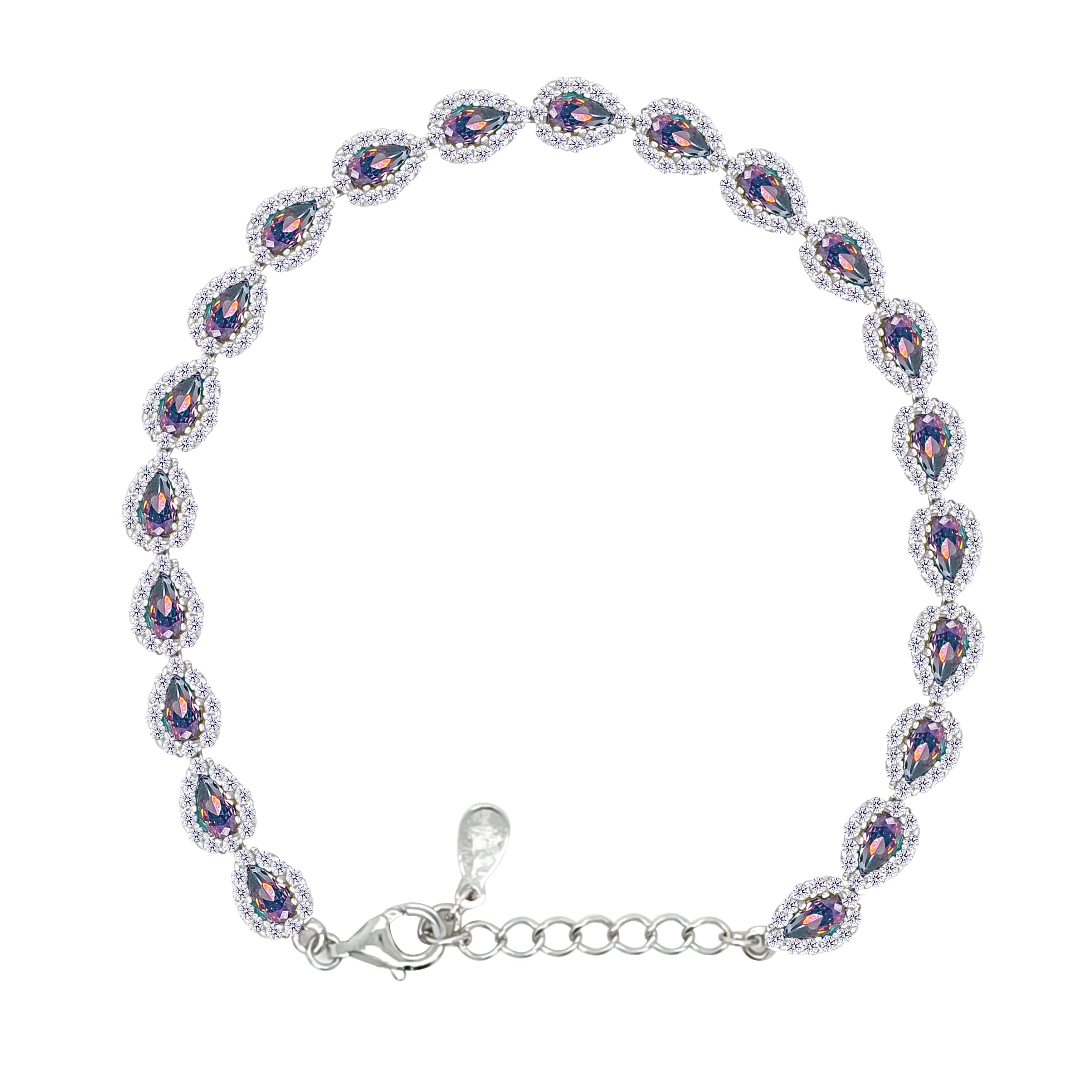 Asfour Crystal Tennis Bracelet With Multi Color Pear Design In 925 Sterling Silver-BD0287-WAP
